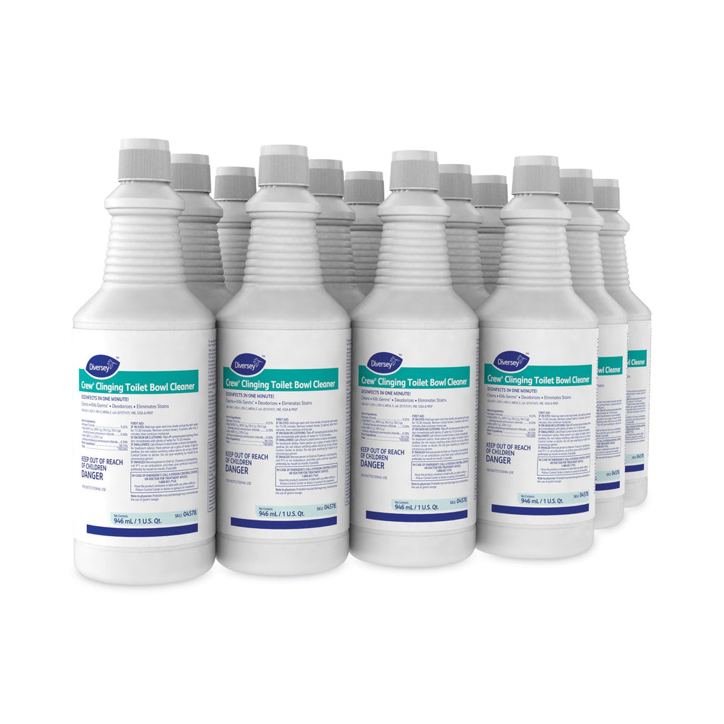 Diversey Crew Clinging Toilet Bowl Cleaner, Floral Scent, Liquid, 1 qt. Bottle, 12/CT
