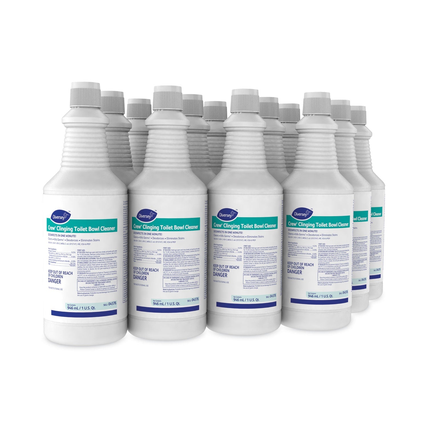 Diversey Crew Clinging Toilet Bowl Cleaner, Floral Scent, Liquid, 1 qt. Bottle, 12/CT