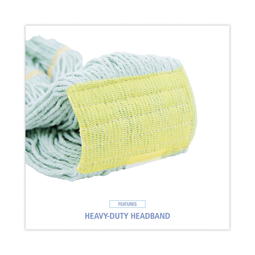Boardwalk EcoMop Looped-End Mop Head, Recycled Fibers, Large Size, Green, 12/Carton