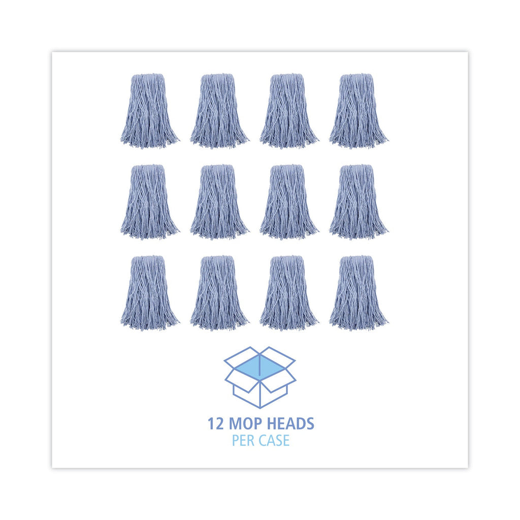 Boardwalk Mop Head, Standard Head, Cotton/Synthetic Fiber, Cut-End, #24, Blue, 12/Carton