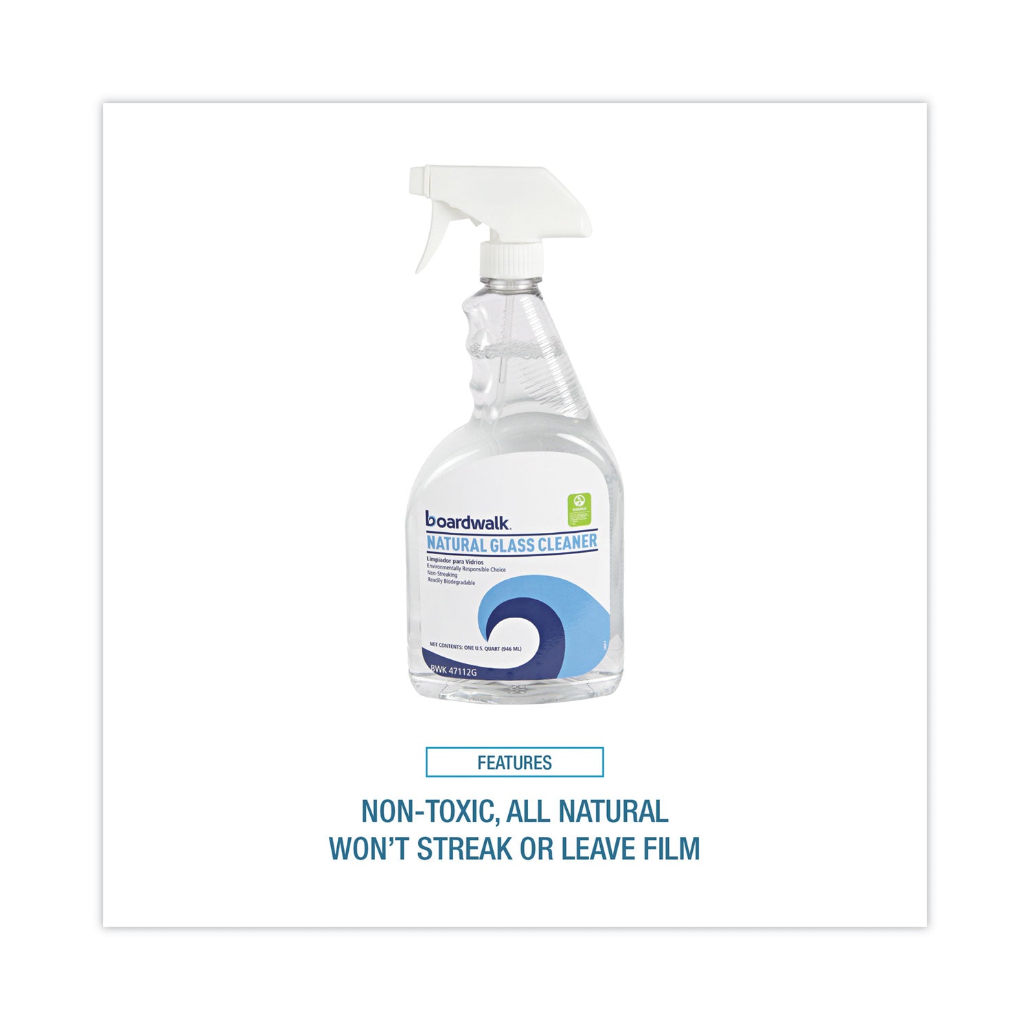 Boardwalk Natural Glass Cleaner, 32 oz Trigger Spray Bottle, 12/Carton