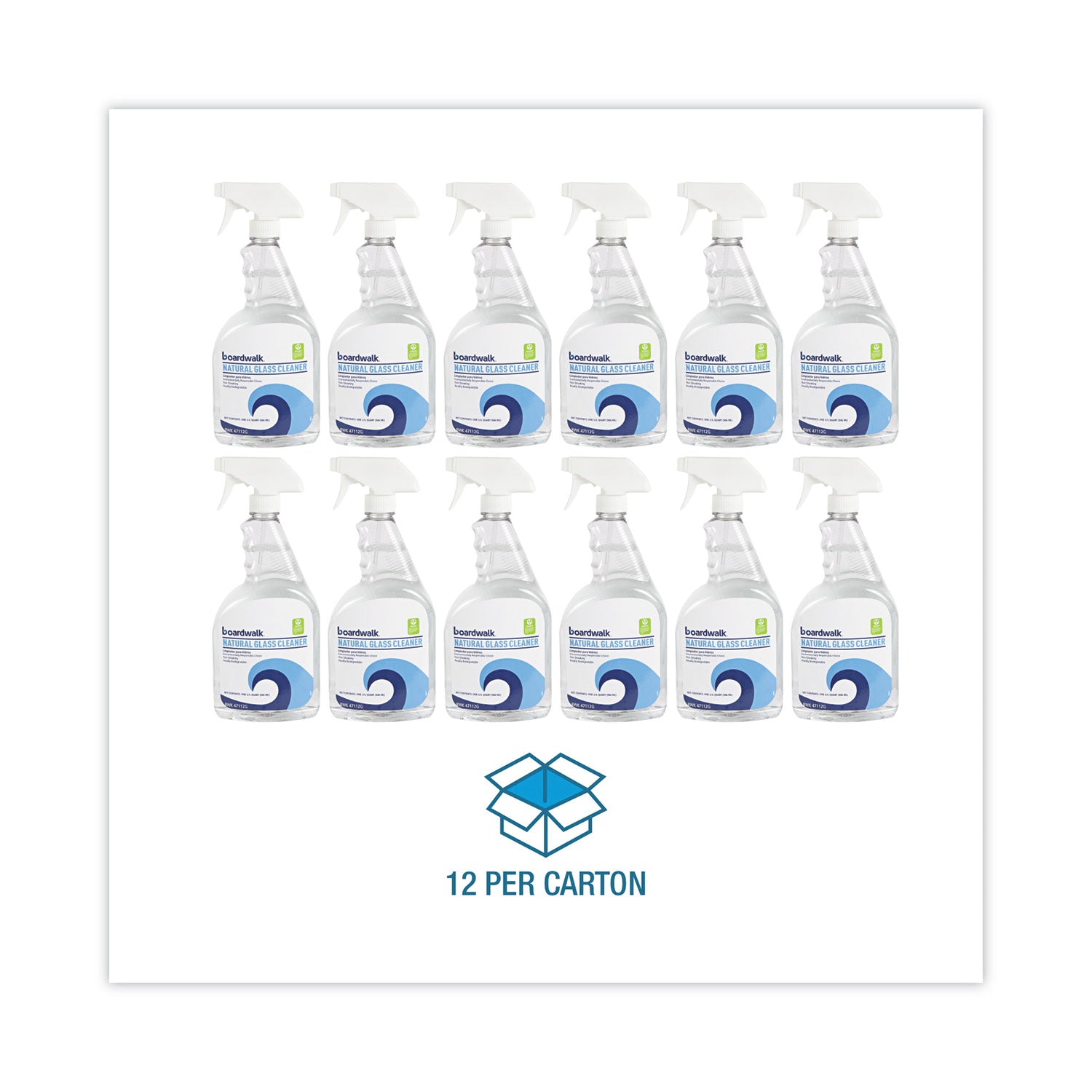Boardwalk Natural Glass Cleaner, 32 oz Trigger Spray Bottle, 12/Carton