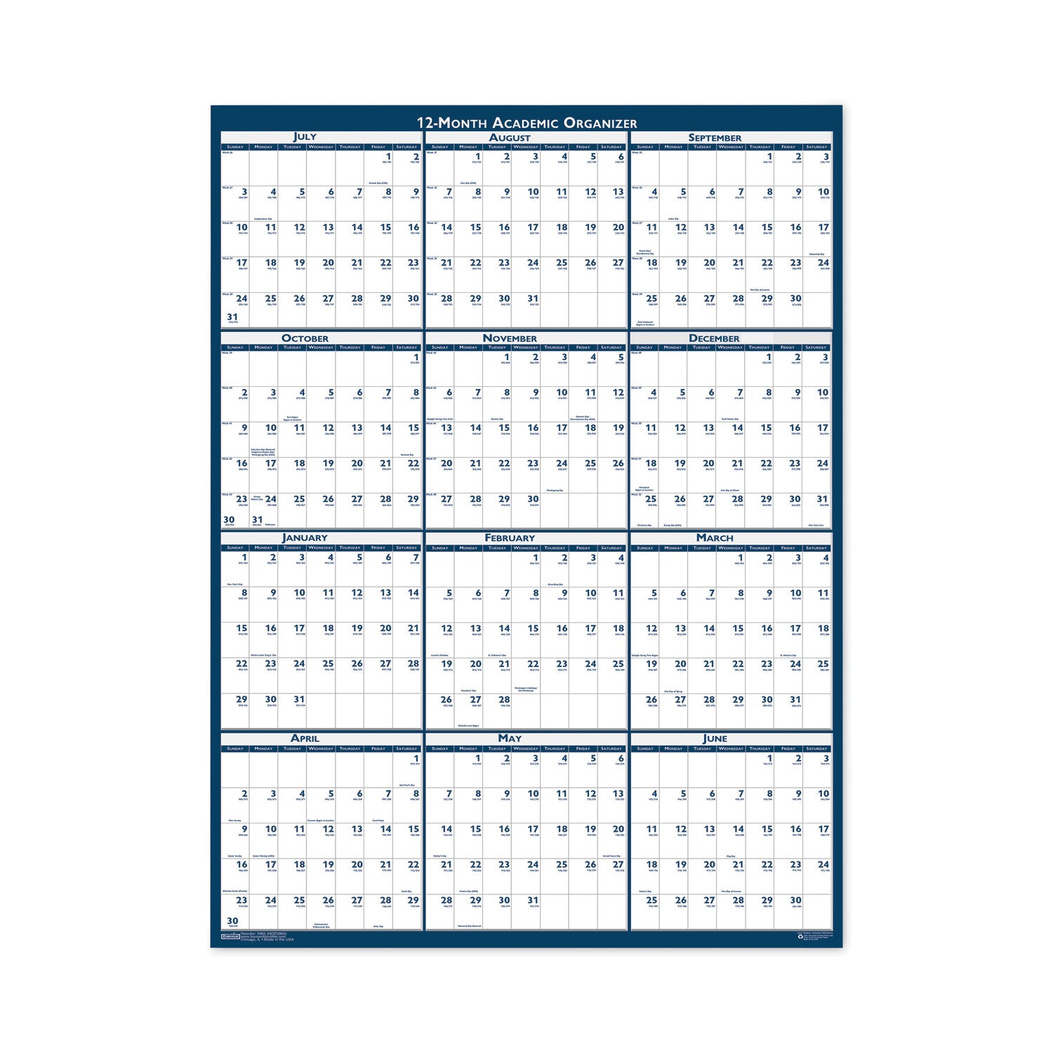 House of Doolittle Academic Year Recycled Poster Style Reversible/Erasable Yearly Wall Calendar, 18 x 24, 12-Month (July to June): 2022 to 2023