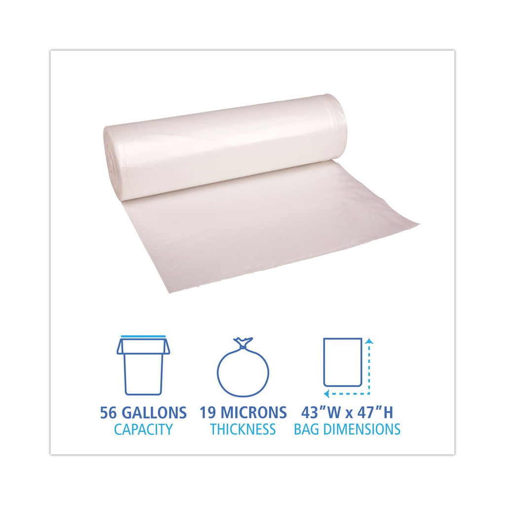 Boardwalk High-Density Can Liners, 56 gal, 19 microns, 43" x 47", Natural, 150/Carton