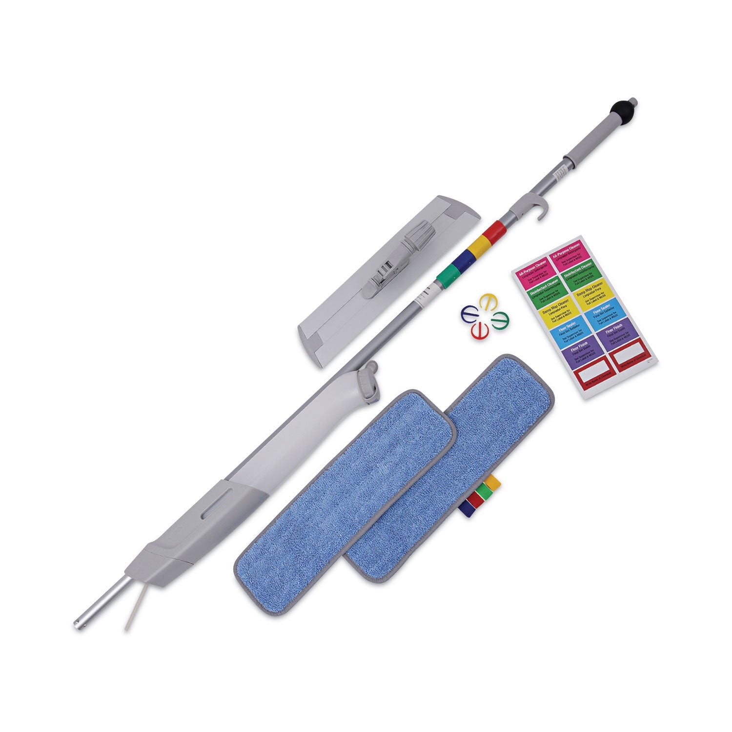 Boardwalk Bucketless Microfiber Mop System, 5 x 18 Blue Microfiber Head, 59" Gray Aluminum/Polypropylene Handle