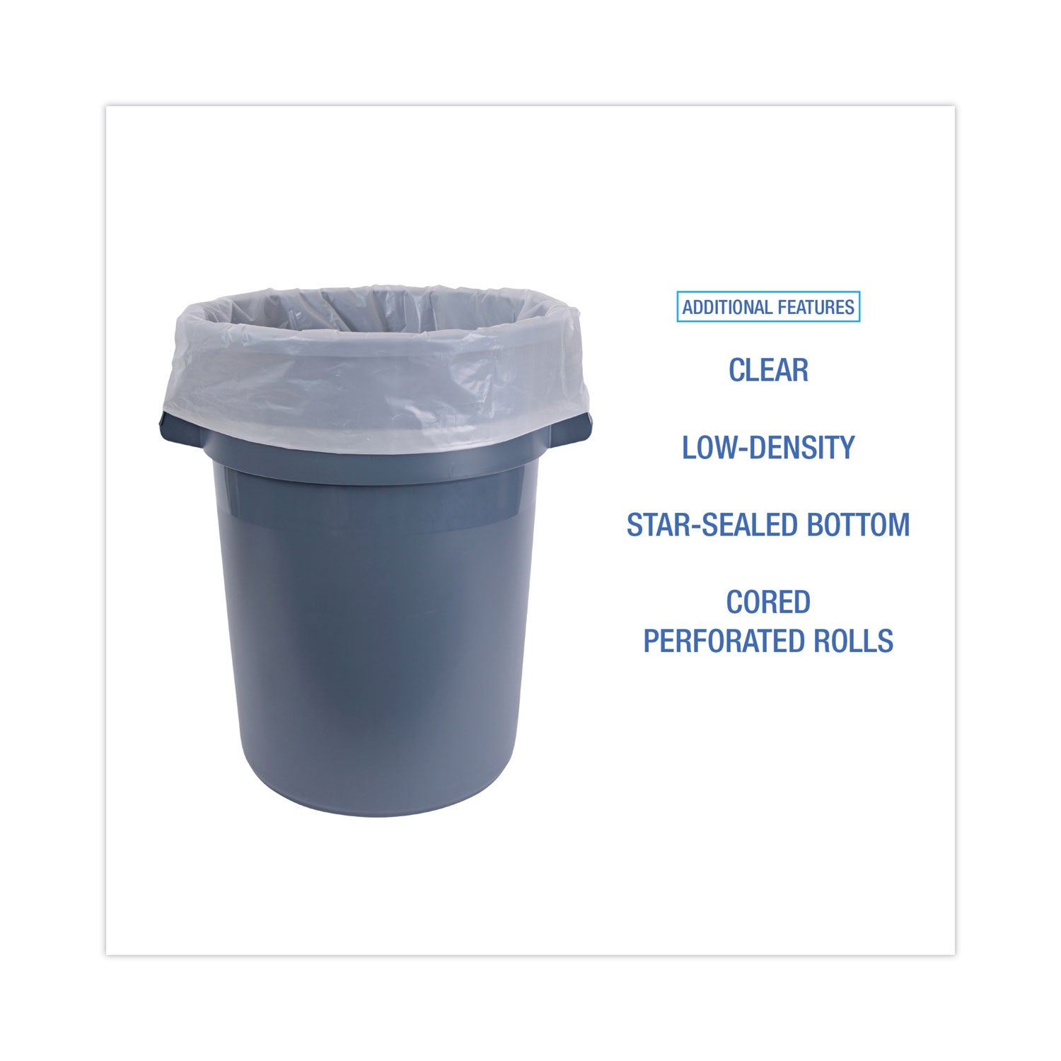Boardwalk Industrial Drum Liners Rolls, 60 gal, 1.8 mil, 38 x 63, Clear, 1 Roll of 75 Bags