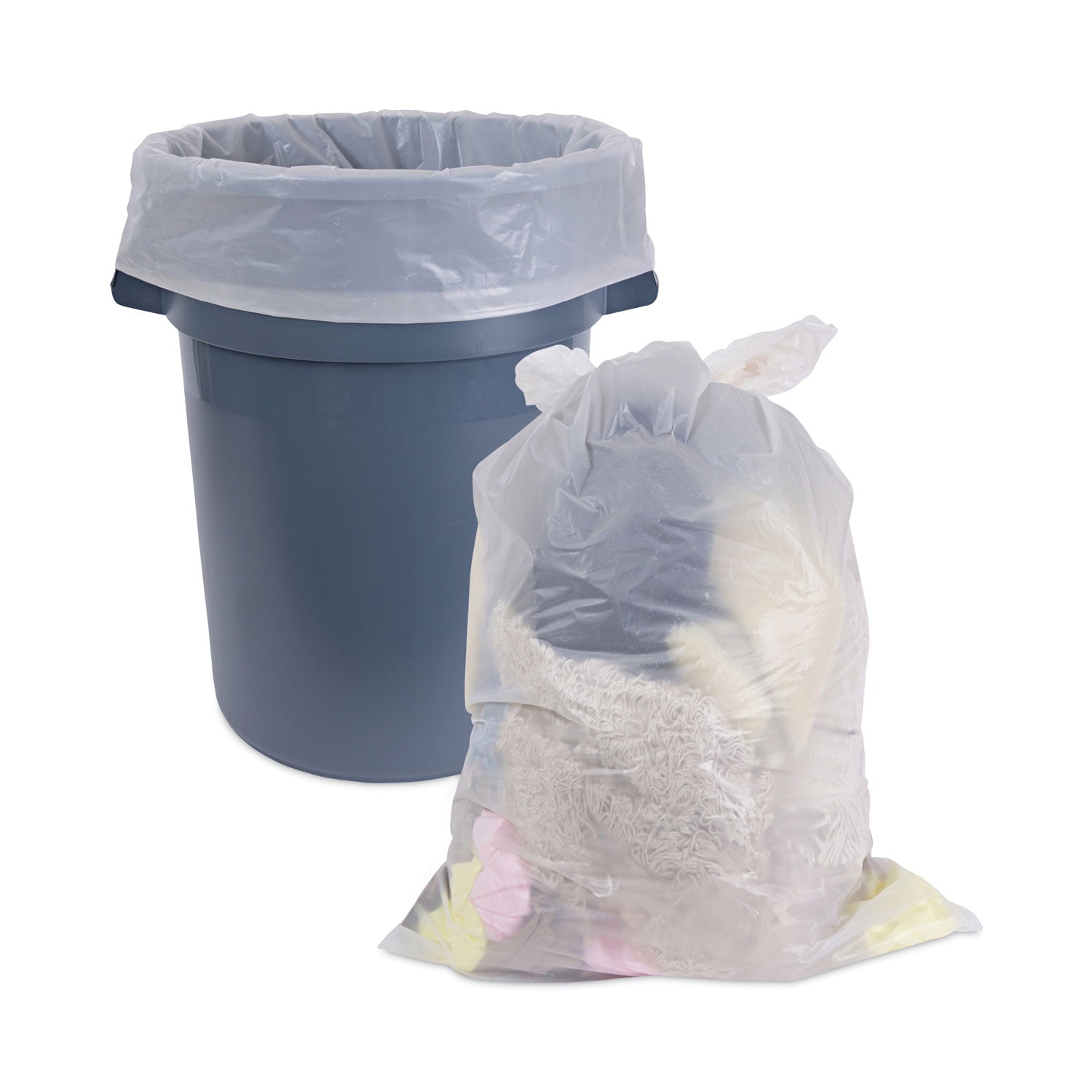 Boardwalk Industrial Drum Liners Rolls, 60 gal, 2.7 mil, 38 x 63, Clear, 1 Roll of 50 Bags