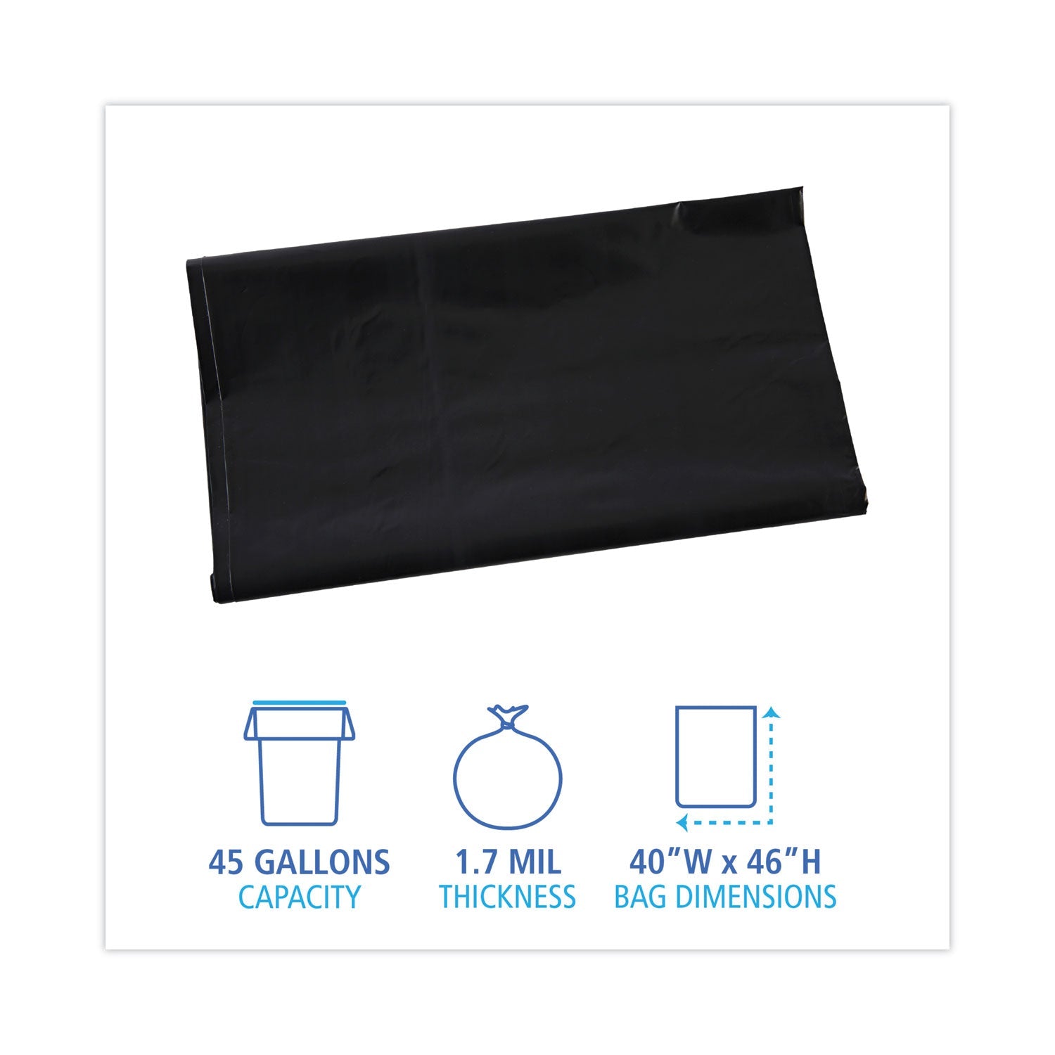 Boardwalk Linear Low Density Industrial Can Liners, 45 gal, 1.7 mil, 40 x 46, Black, 100/Carton