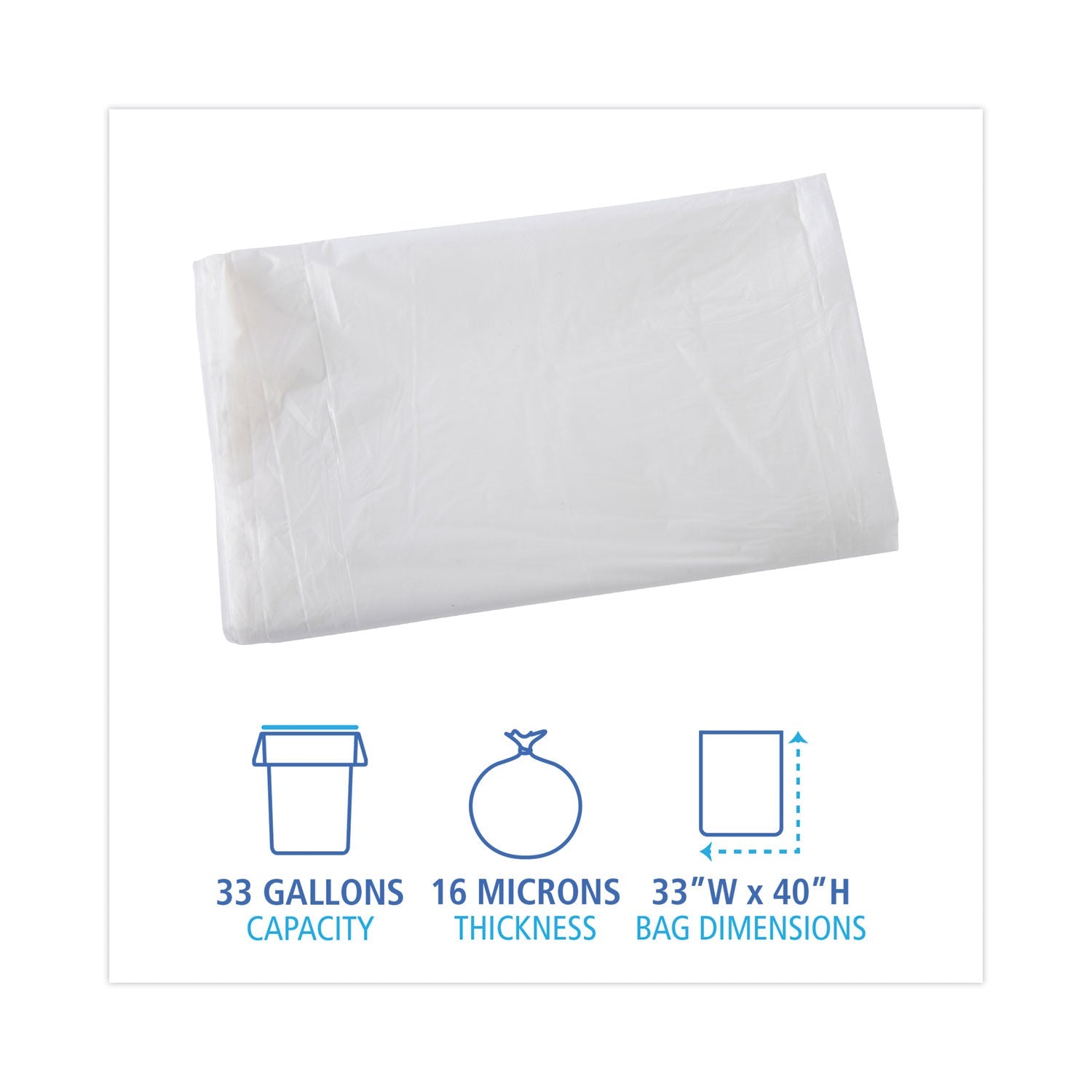 Boardwalk High Density Industrial Can Liners Flat Pack, 33 gal, 16 microns, 33 x 40, Natural, 200/Carton