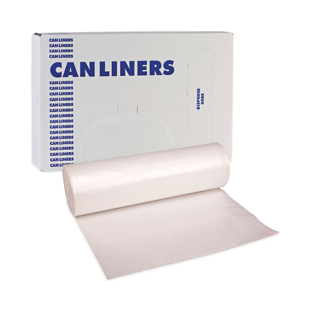 Boardwalk High Density Industrial Can Liners Coreless Rolls, 60 gal, 13 microns, 38 x 60, Natural, 8 Rolls of 25 Bags