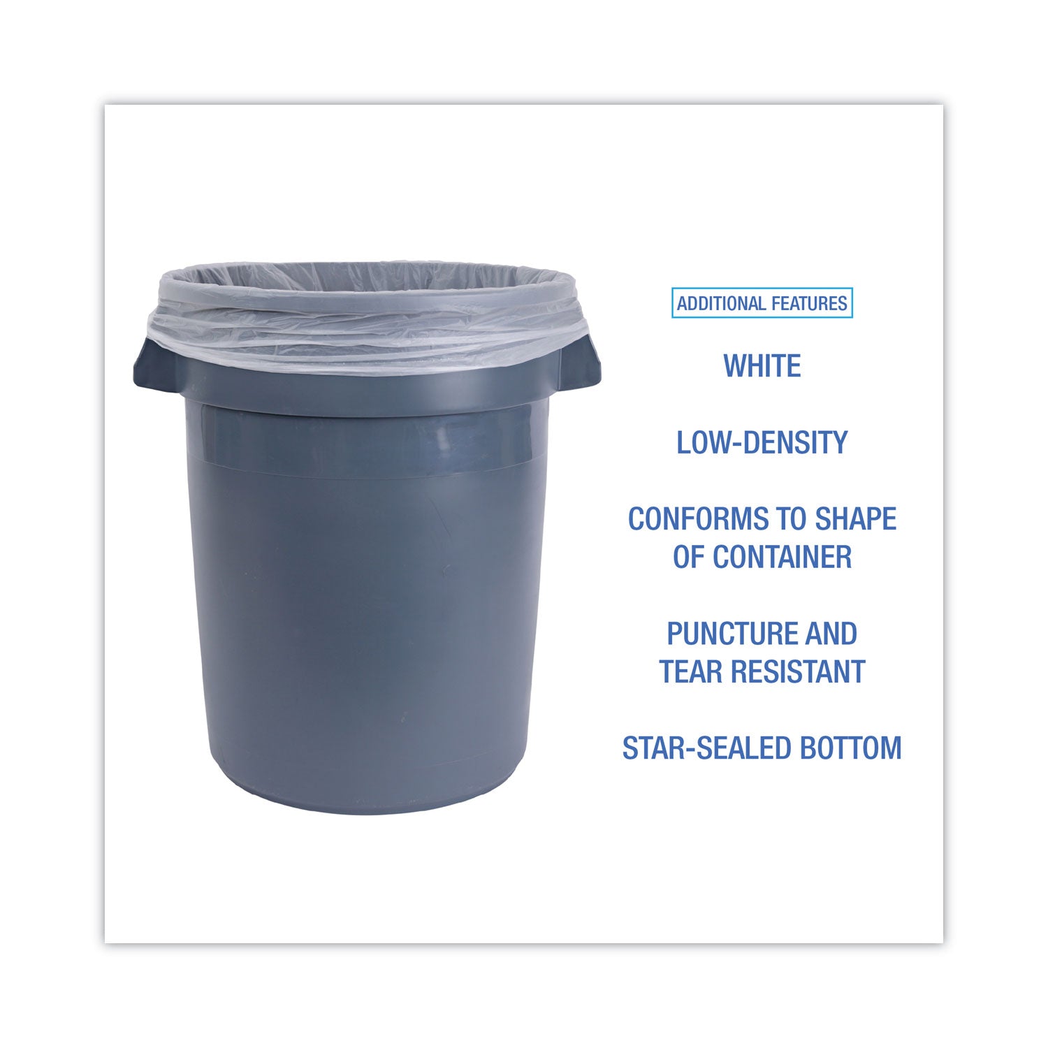 Boardwalk Low Density Repro Can Liners, 30 gal, 0.62 mil, 30" x 36", White, 10 Bags/Roll, 20 Rolls/Carton
