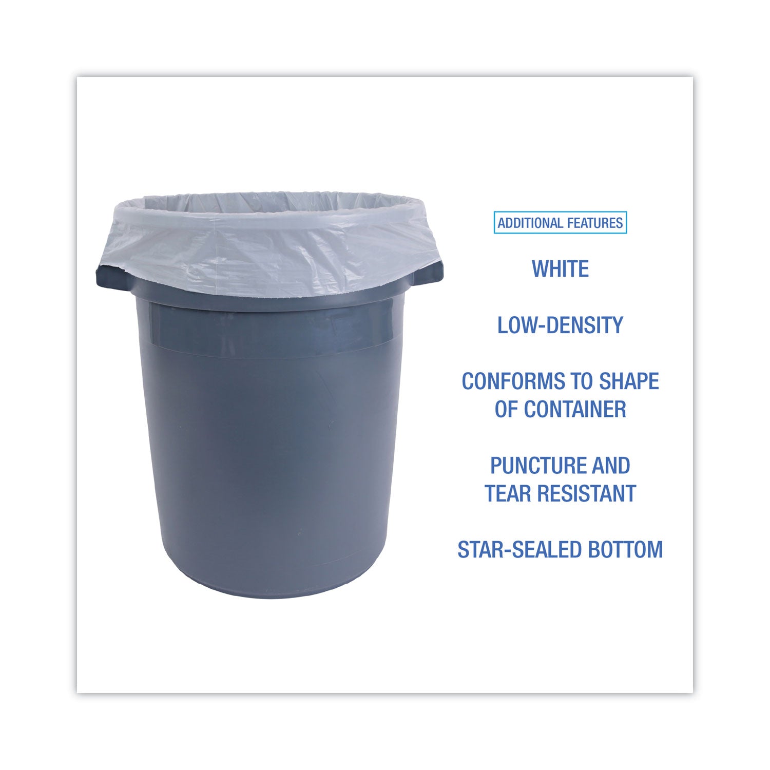 Boardwalk Low Density Repro Can Liners, 55 gal, 0.63 mil, 38" x 58", White, 10 Bags/Roll, 10 Rolls/Carton