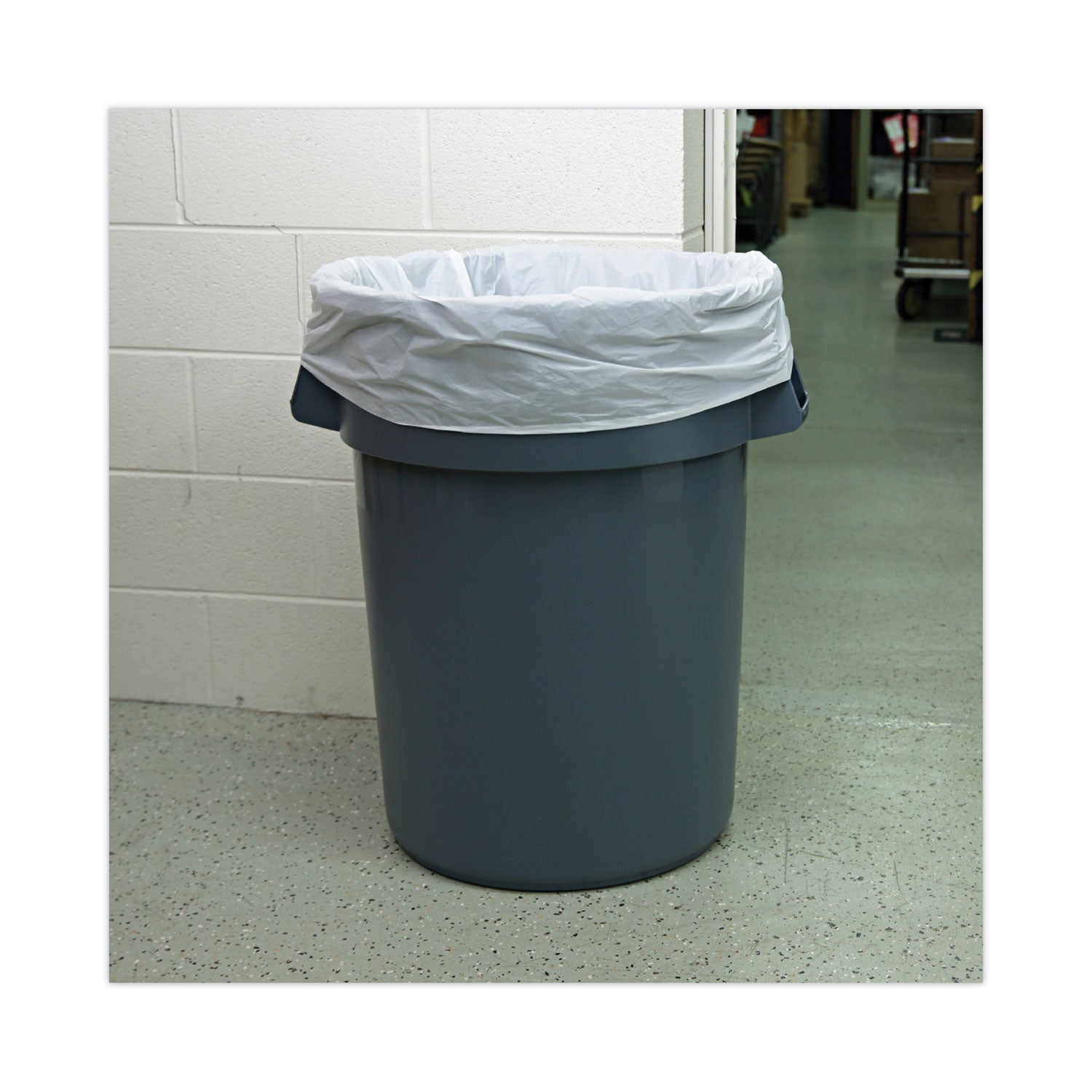 Boardwalk Low Density Repro Can Liners, 55 gal, 0.63 mil, 38" x 58", White, 10 Bags/Roll, 10 Rolls/Carton