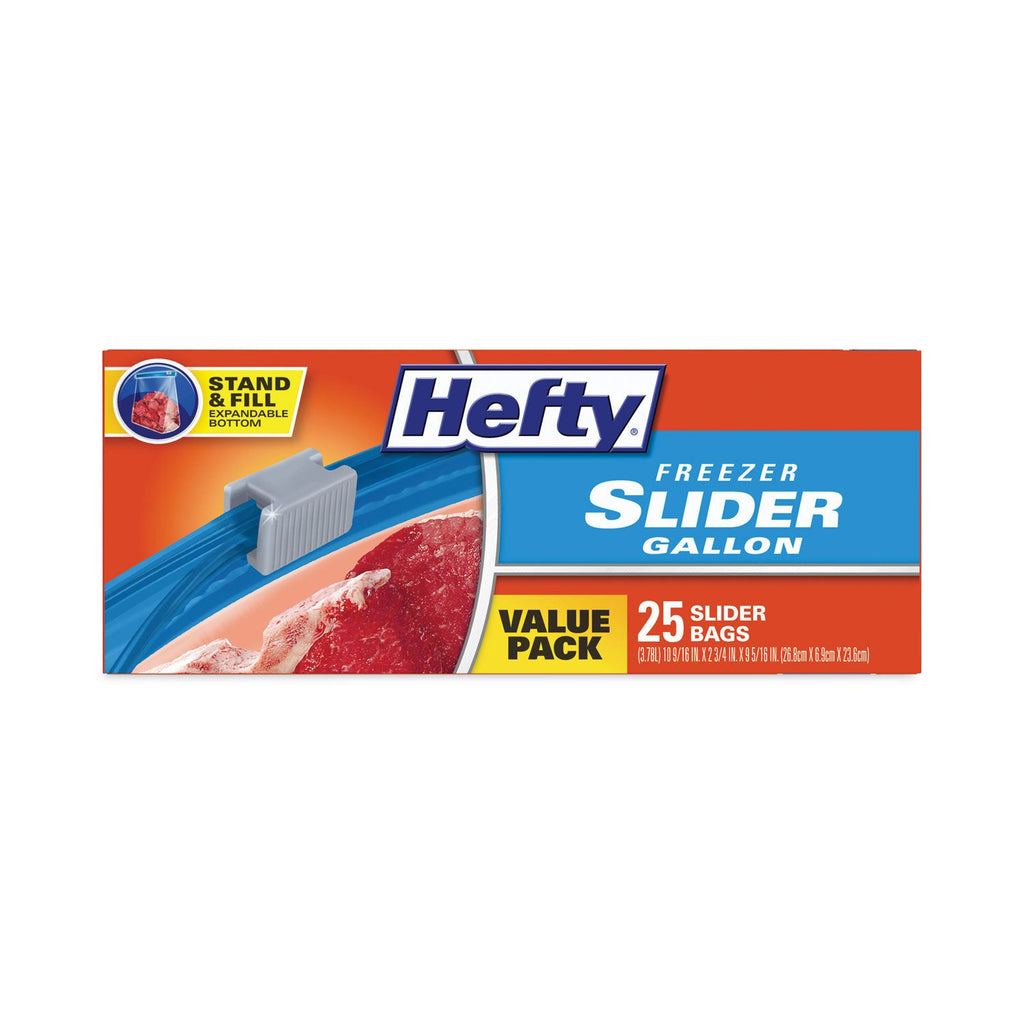 Hefty Slider Bags, 1 gal, 2.5 mil, 10.56" x 11", Clear, 225/Carton