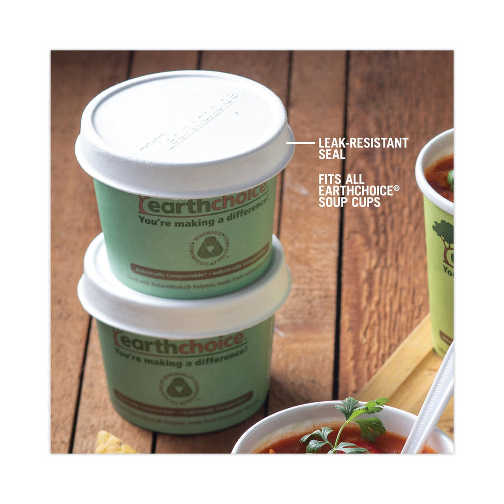 Pactiv Evergreen EarthChoice Compostable Soup Cup Lid, For 8-16 oz Soup Cups, 4" Diameter, White, Sugarcane, 500/Carton