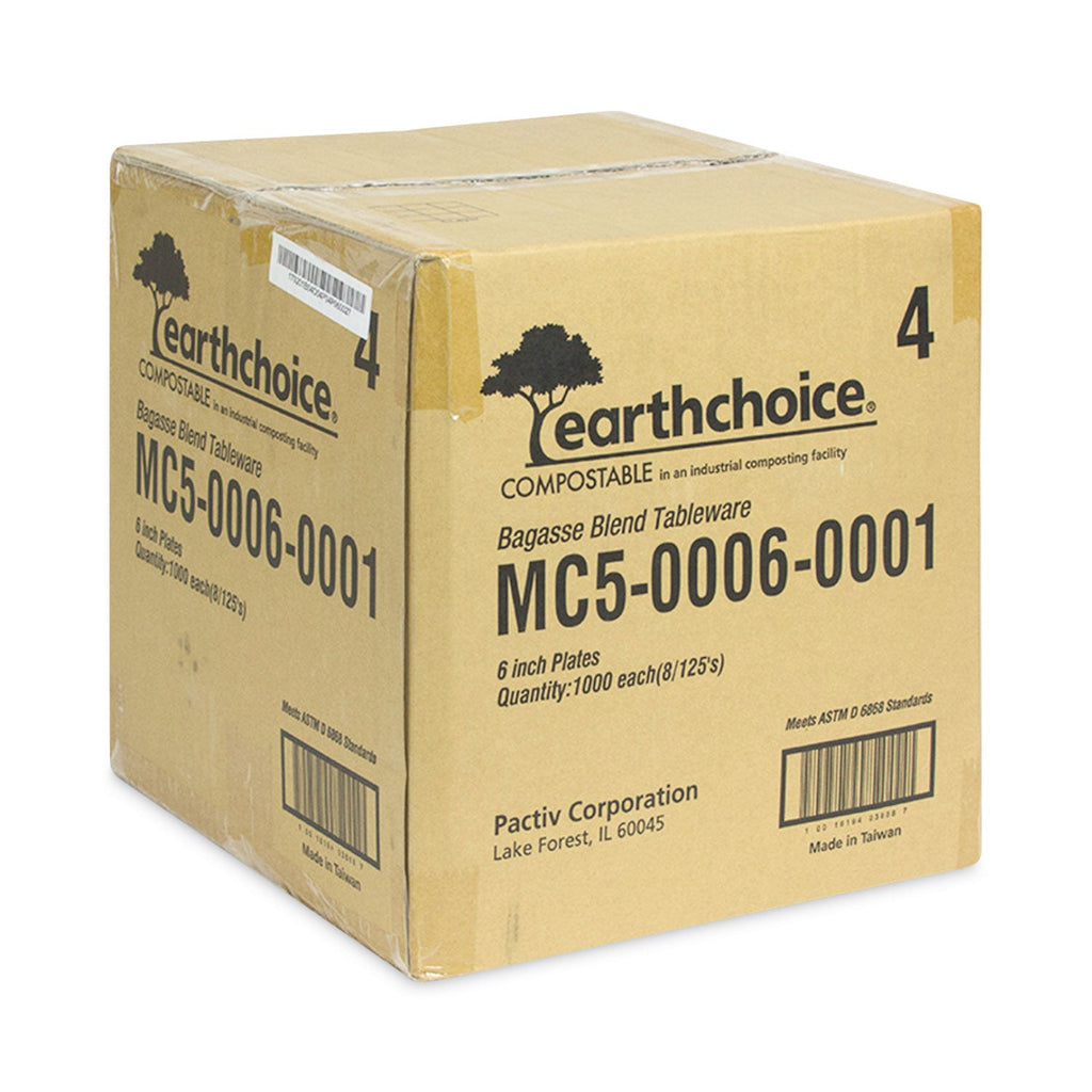 Pactiv Evergreen EarthChoice Compostable Fiber-Blend Bagasse Dinnerware, Plate, 6" dia, Natural, 1,000/Carton