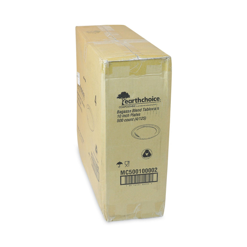 Pactiv Evergreen EarthChoice Compostable Fiber-Blend Bagasse Dinnerware, Plate, 10" dia, Natural, 500/Carton