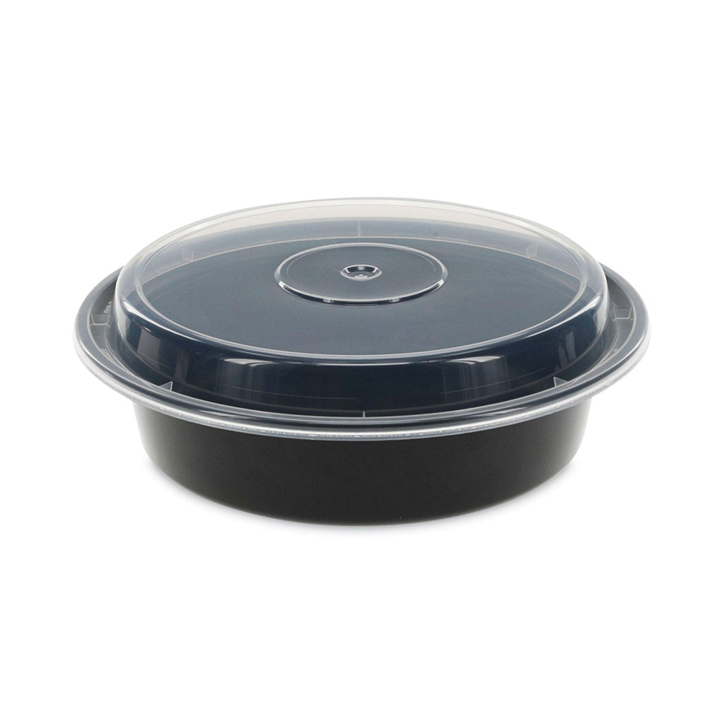 Pactiv Evergreen Newspring VERSAtainer Microwavable Containers, 24 oz, 7" Diameter, Black/Clear, Plastic, 150/Carton