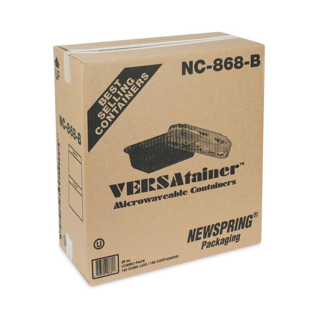 Pactiv Evergreen Newspring VERSAtainer Microwavable Containers, 28 oz, 7.25 x 5 x 1.5, Black Base/Clear Lid, Plastic, 150/Carton