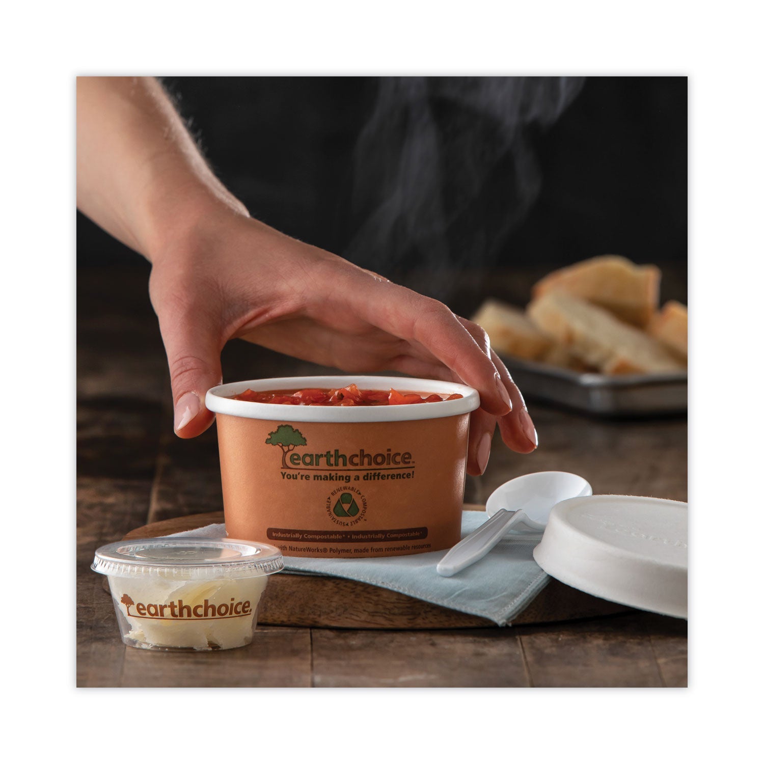 Pactiv Evergreen EarthChoice Compostable Soup Cup, Small, 8 oz, 3 x 3 x 3, Brown, Paper, 500/Carton