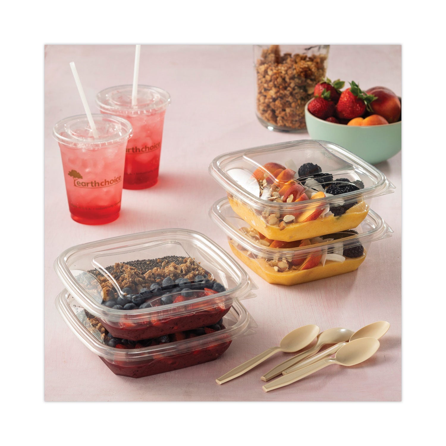 Pactiv Evergreen EarthChoice Recycled PET Container Lid, For 24-32 oz Container Bases, 7.38 x 7.38 x 0.82, Clear, Plastic, 300/Carton
