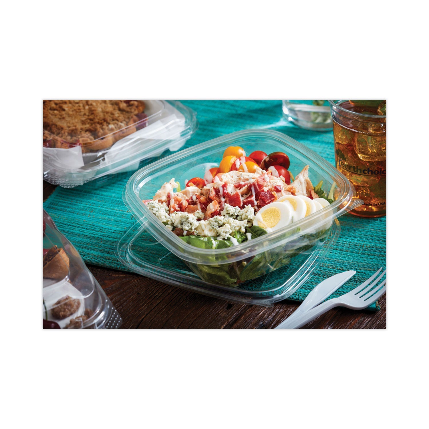 Pactiv Evergreen EarthChoice Recycled PET Container Lid, For 24-32 oz Container Bases, 7.38 x 7.38 x 0.82, Clear, Plastic, 300/Carton