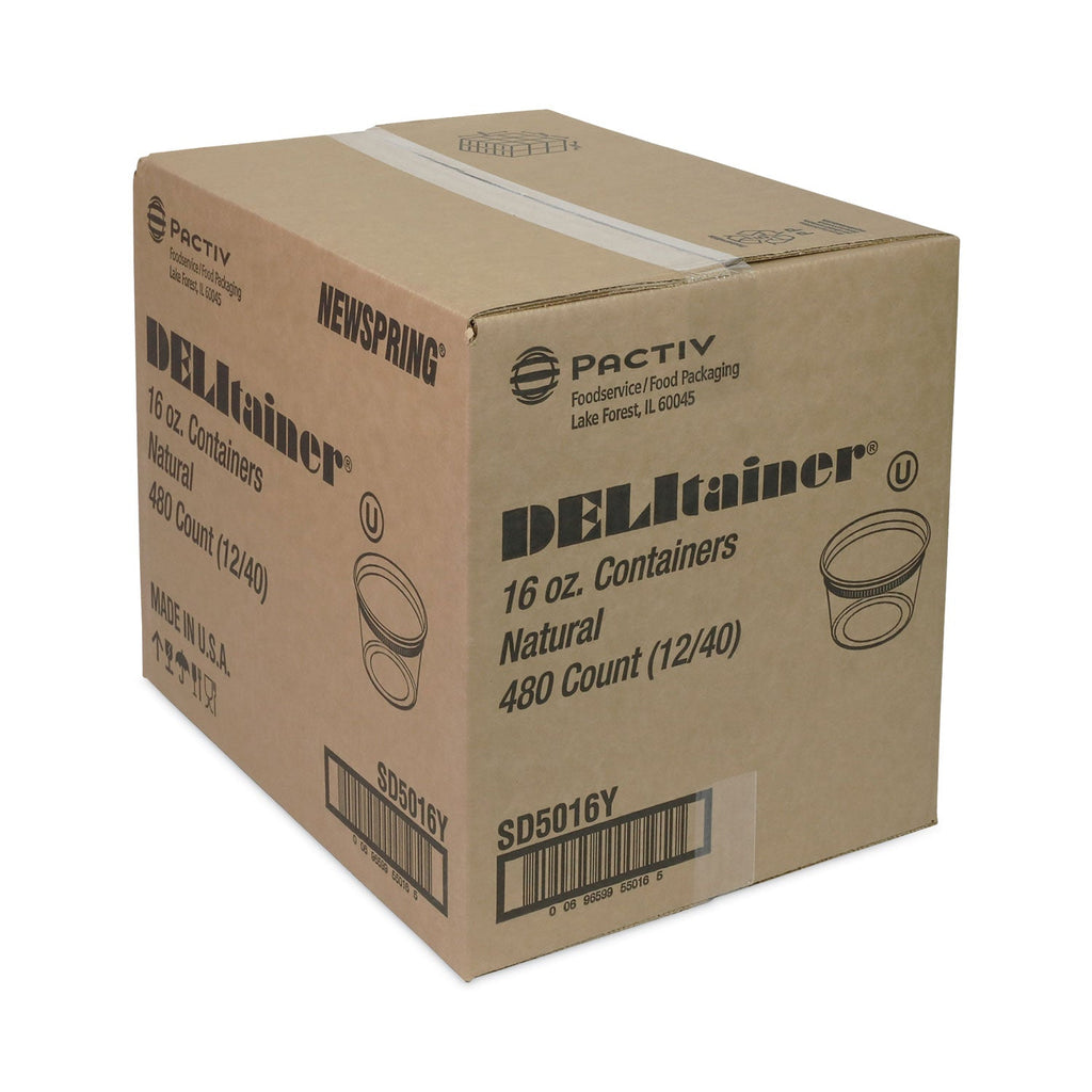 Pactiv Evergreen Newspring DELItainer Microwavable Container, 16 oz, 4.55 x 4.55 x 3.05, Natural, Plastic, 480/Carton