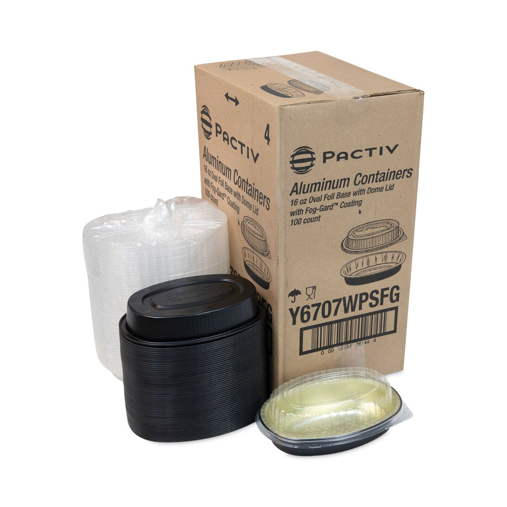 Pactiv Evergreen Classic Carry-Out Container, 16 oz, 6.88 x 4.56 x 3, Black/Gold, Aluminum, 100/Carton