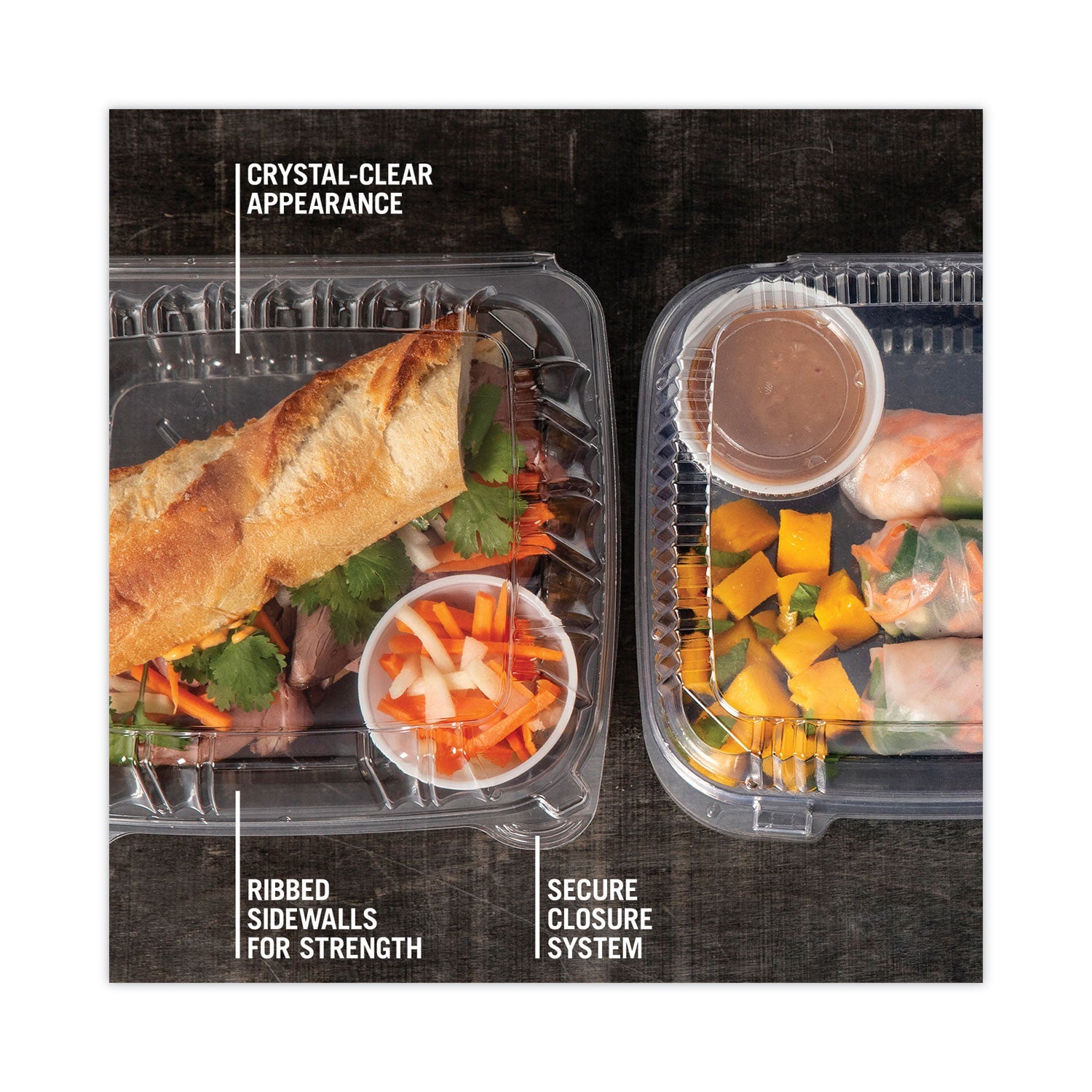 Pactiv Evergreen SENSATION SmartLock Hinged Lid Container, 8.34 x 8.24 x 3.05, Clear, Plastic, 200/Carton