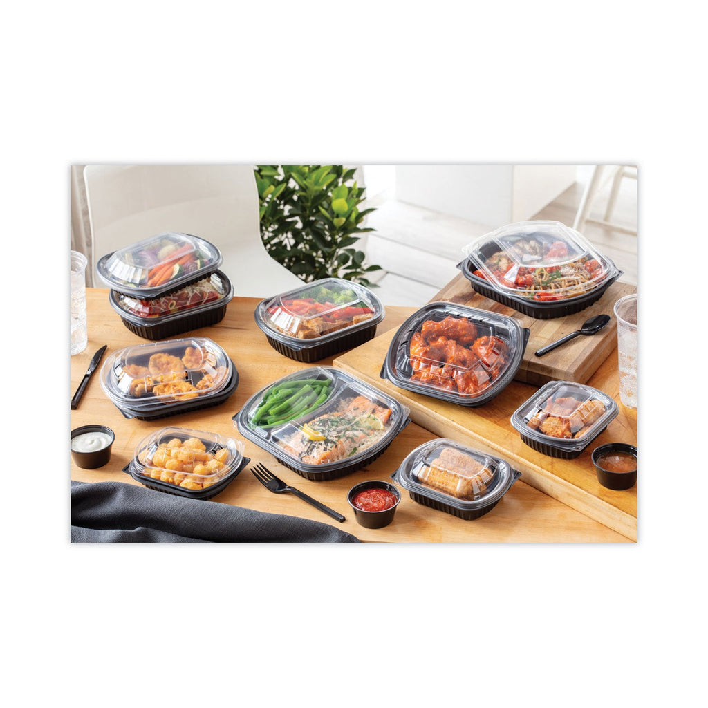 Pactiv Evergreen ClearView MealMaster Lid with Fog Gard Coating, Large 2-Compartment Dome Lid, 9.38 x 8 x 1.25, Clear, Plastic, 252/Carton