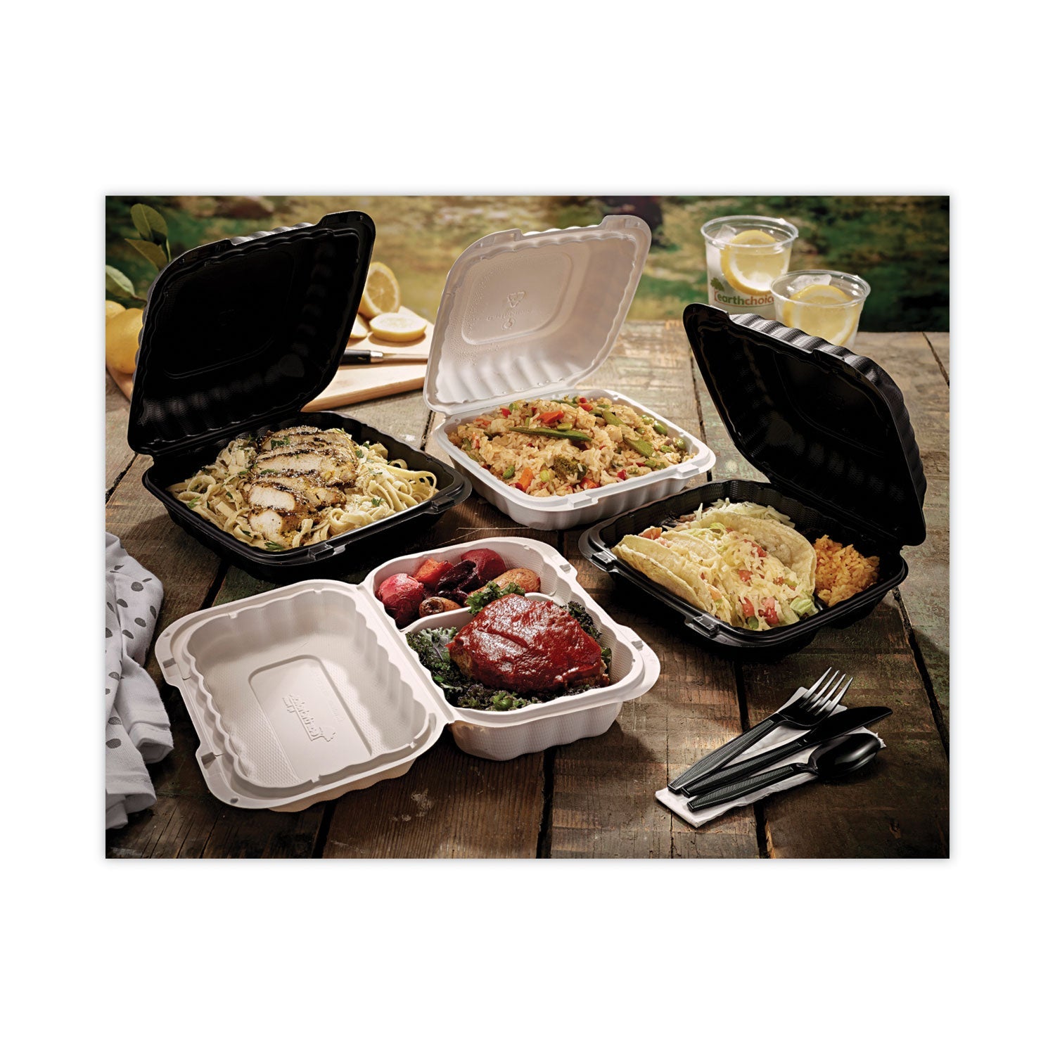 Pactiv Evergreen EarthChoice SmartLock Microwavable MFPP Hinged Lid Container, 3-Compartment, 8.31 x 8.35 x 3.1, White, Plastic, 200/Carton