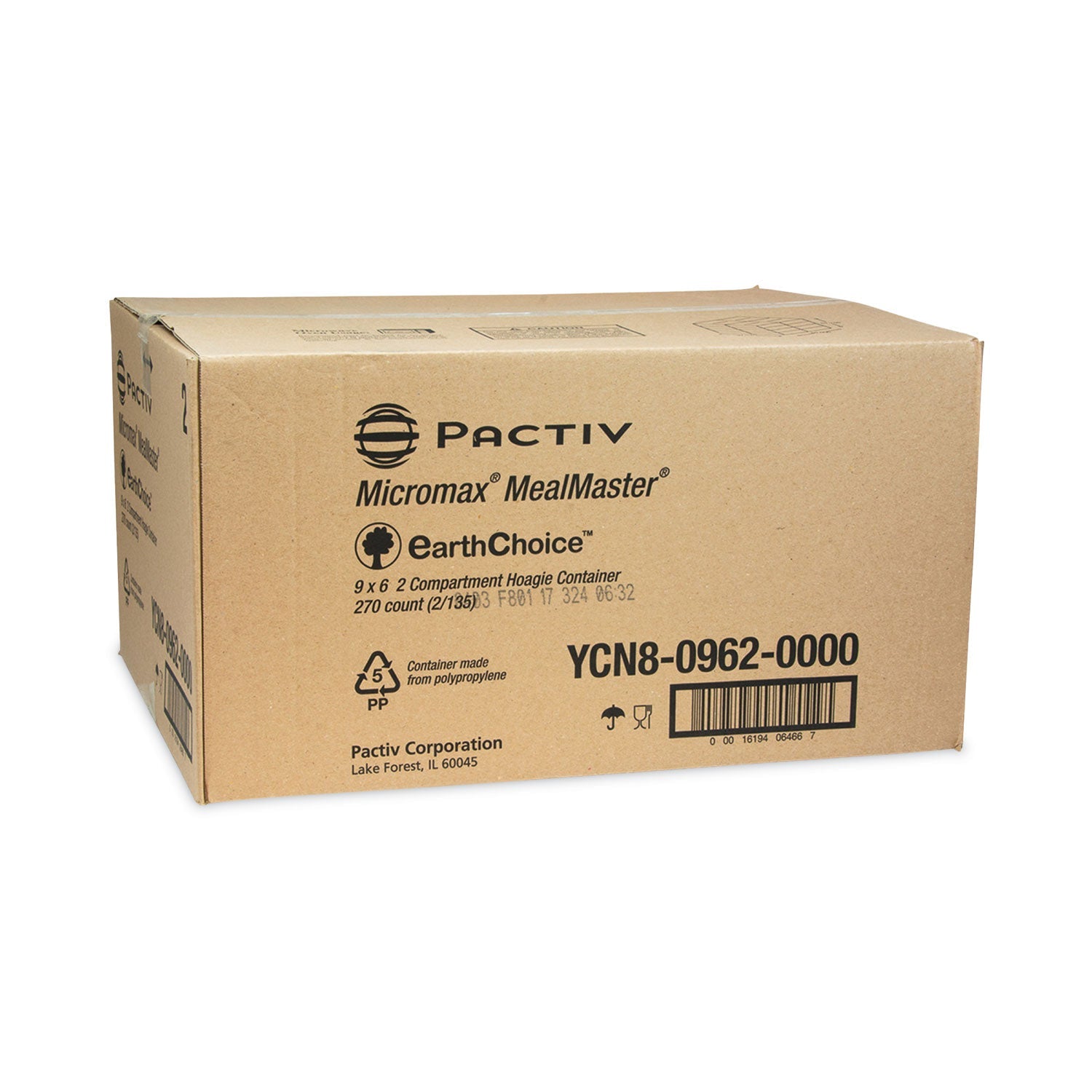 Pactiv Evergreen EarthChoice SmartLock Microwavable MFPP Hinged Lid Container, 2-Compartment, 9 x 6 x 3, White, Plastic, 270/Carton