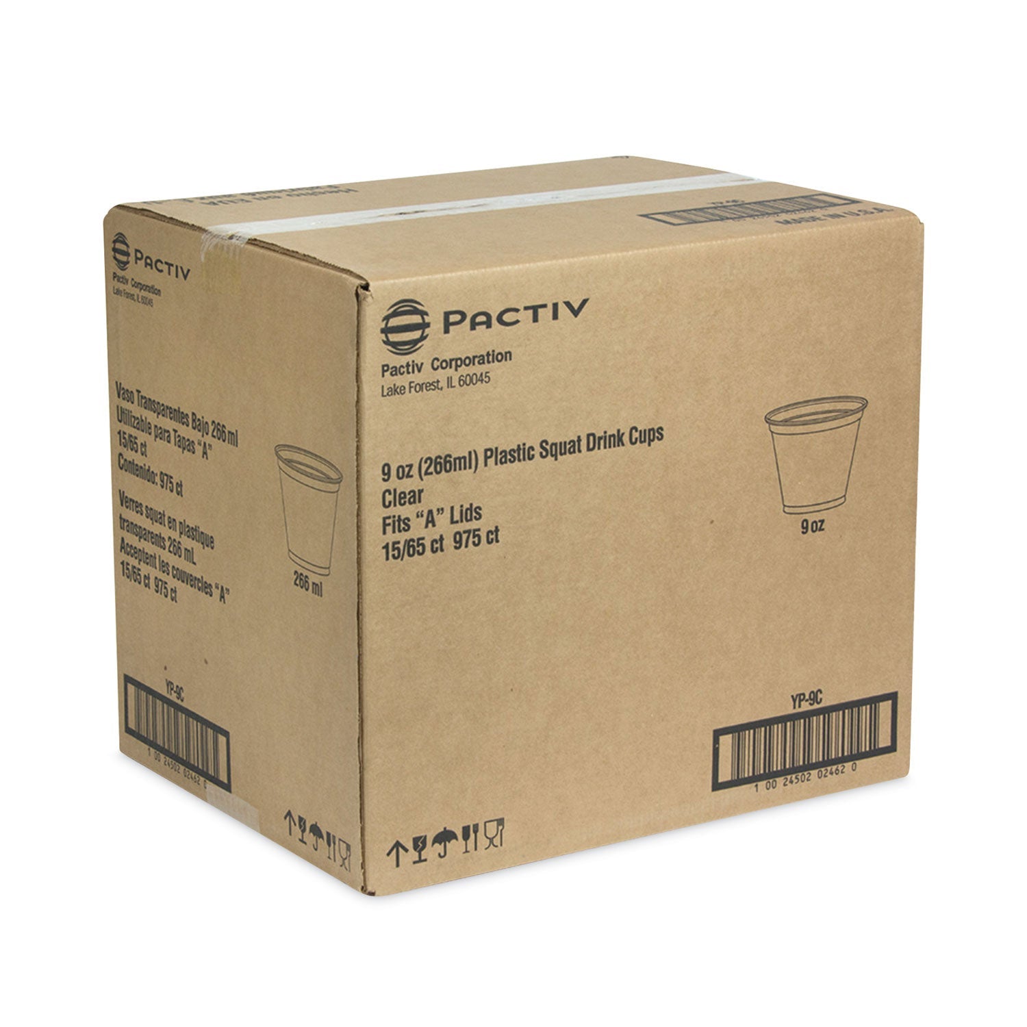 Pactiv Evergreen EarthChoice Recycled Clear Plastic Cold Cups, 9 oz, Clear, 975/Carton