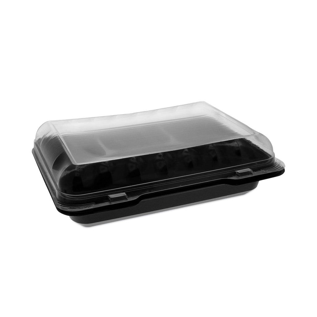 Pactiv Evergreen Dual Color SmartLock Hinged Lid Container, 4-Compartment, 10.75 x 8 x 3.25, Black Base/Clear Top, Plastic, 125/Carton