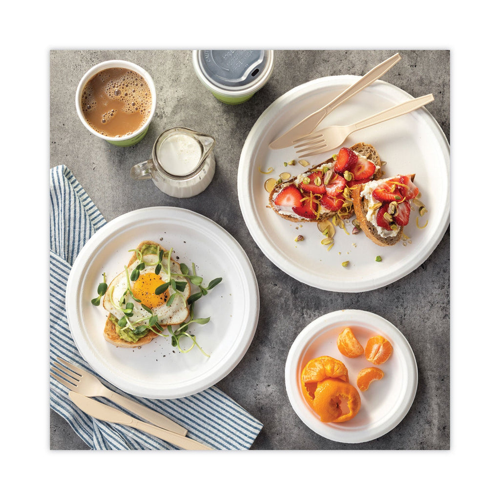 Pactiv Evergreen EarthChoice Compostable Fiber-Blend Bagasse Dinnerware, Plate, 9" dia, Natural, 500/Carton