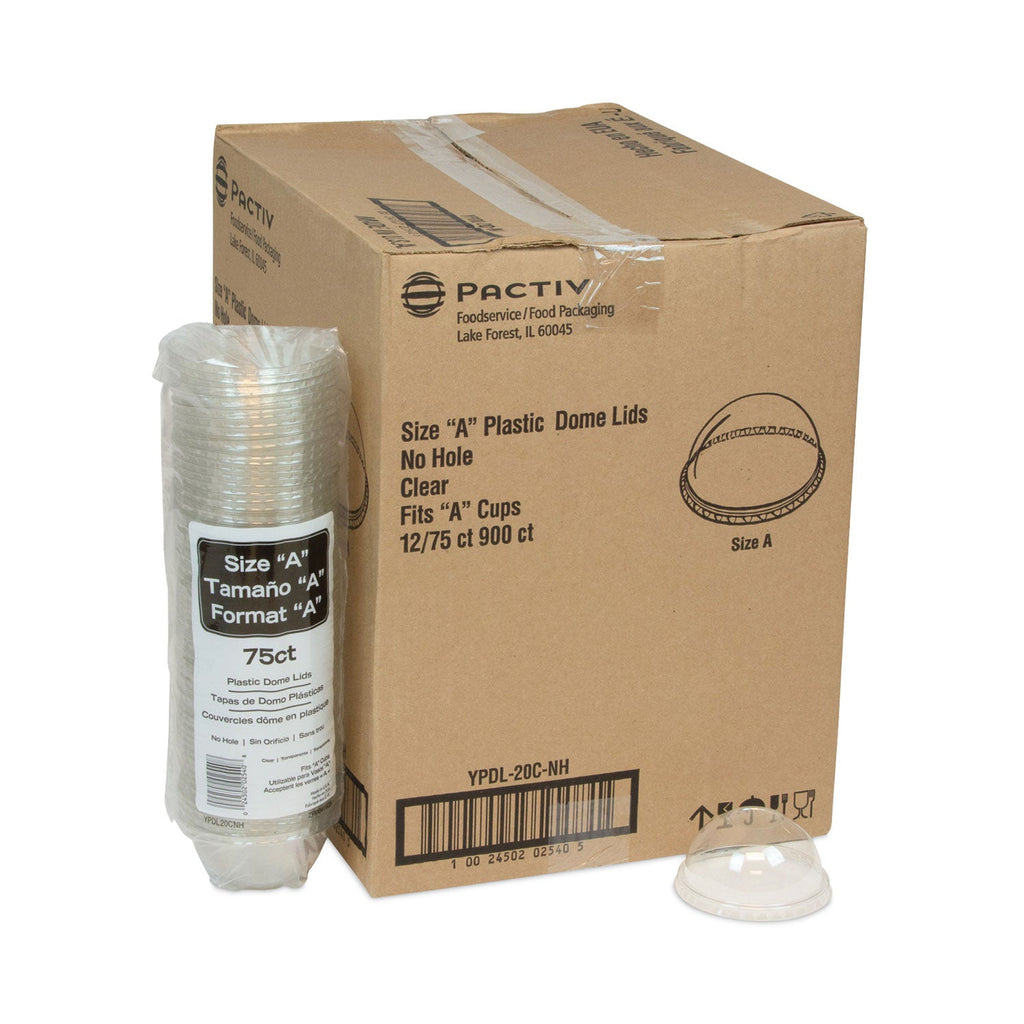 Pactiv Evergreen EarthChoice Strawless RPET Lid, Dome Lid, Fits 9 oz to 20 oz "A" Cups, Clear, 900/Carton