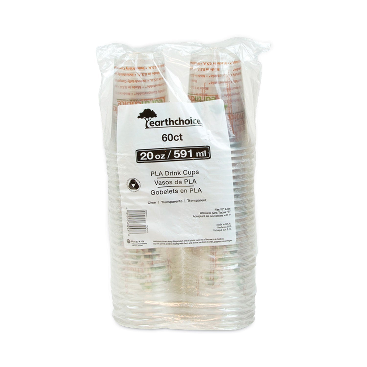 Pactiv Evergreen EarthChoice Compostable Cold Cup, 20 oz, Clear/Printed, 600/Carton