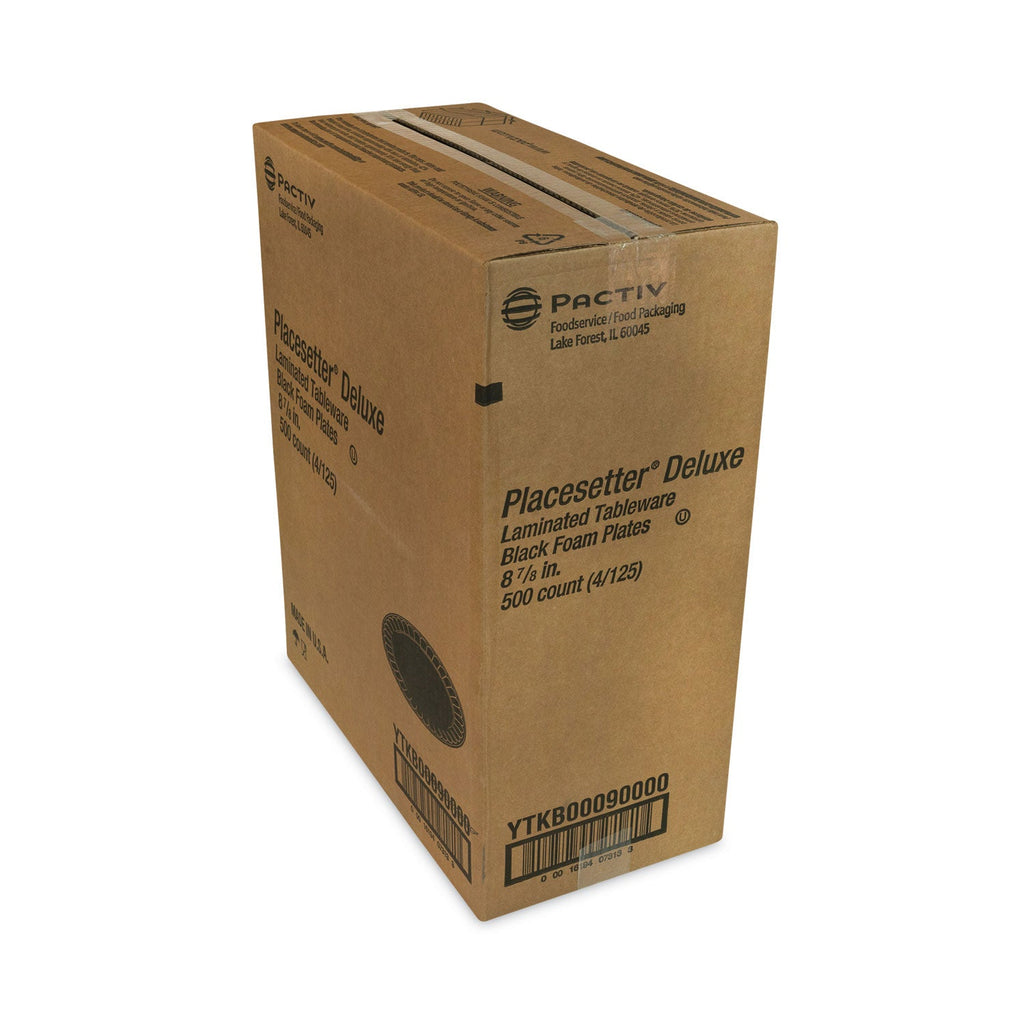 Pactiv Evergreen Placesetter Deluxe Laminated Foam Dinnerware, Plate, 9" dia, Black, 500/Carton