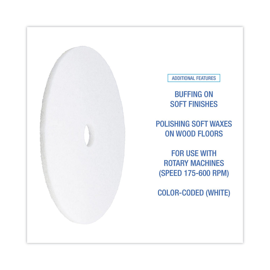 Boardwalk Polishing Floor Pads, 21" Diameter, White, 5/Carton