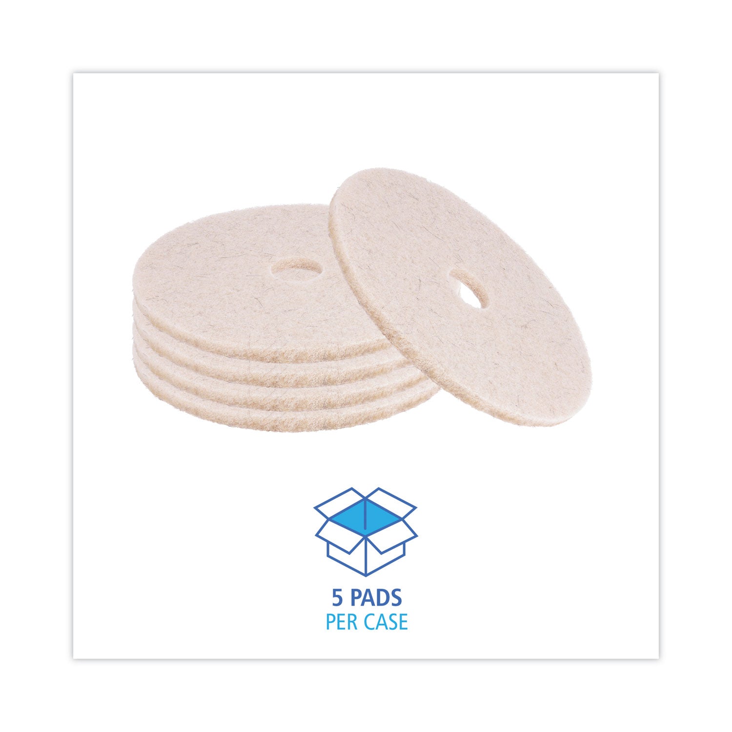 Boardwalk Natural Hog Hair Burnishing Floor Pads, 20" Diameter, Tan, 5/Carton