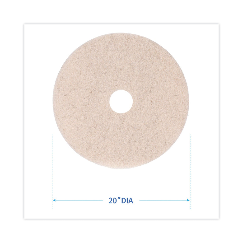Boardwalk Natural Hog Hair Burnishing Floor Pads, 20" Diameter, Tan, 5/Carton