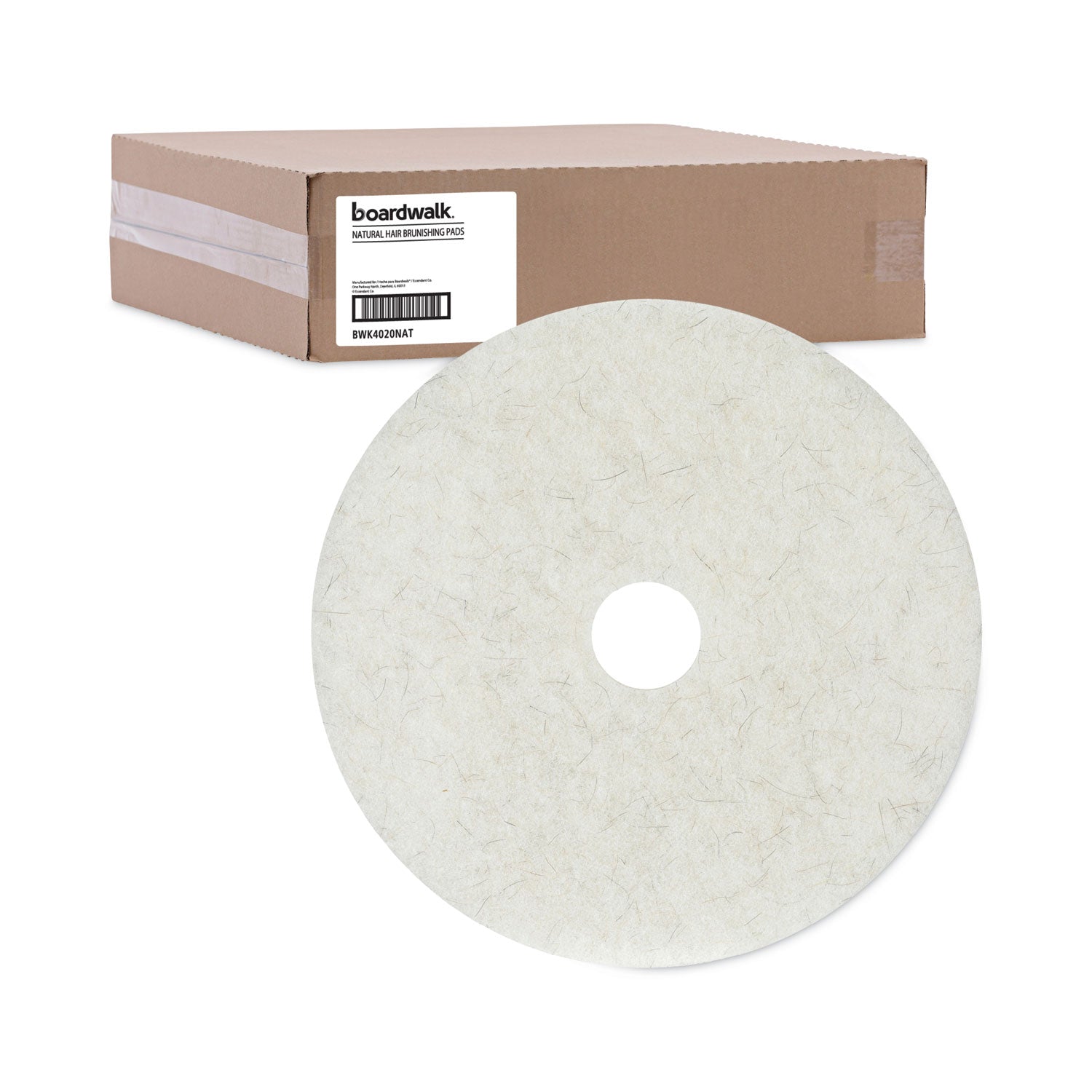 Boardwalk Natural Burnishing Floor Pads, 20" Diameter, White, 5/Carton