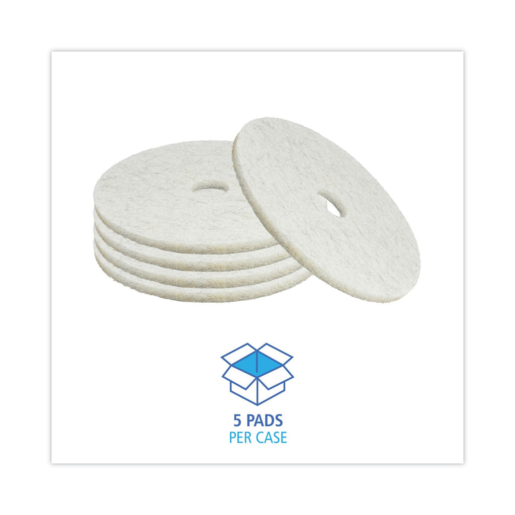 Boardwalk Natural Burnishing Floor Pads, 20" Diameter, White, 5/Carton