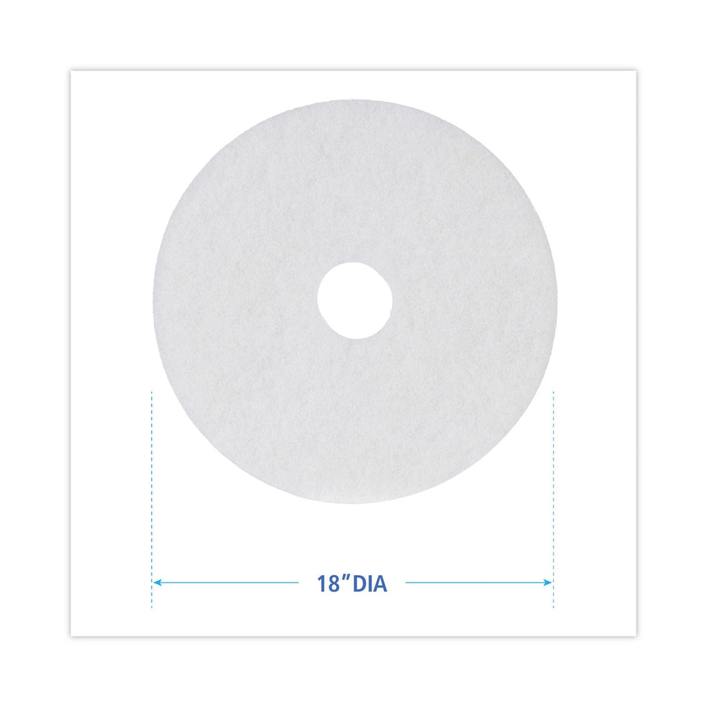 Boardwalk Polishing Floor Pads, 18" Diameter, White, 5/Carton