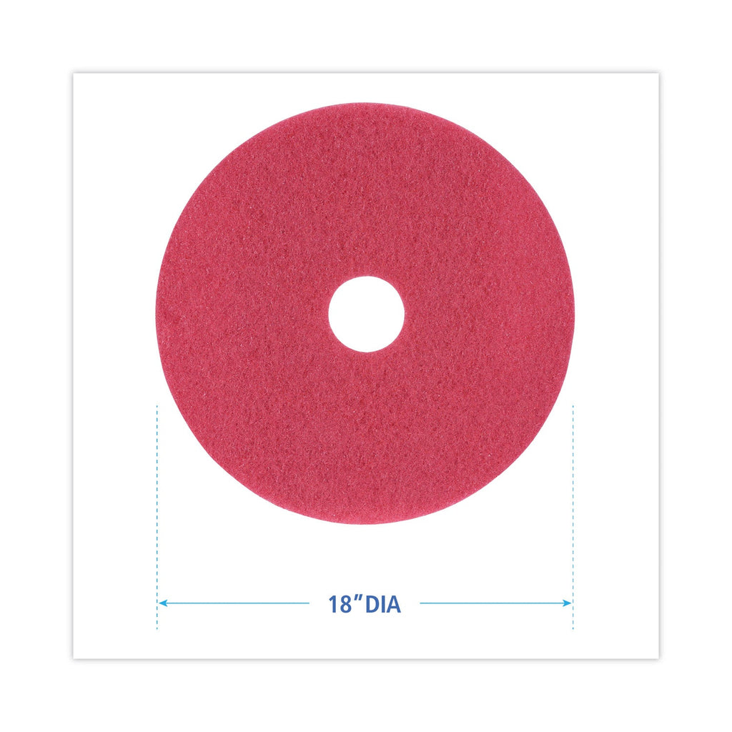 Boardwalk Buffing Floor Pads, 18" Diameter, Red, 5/Carton
