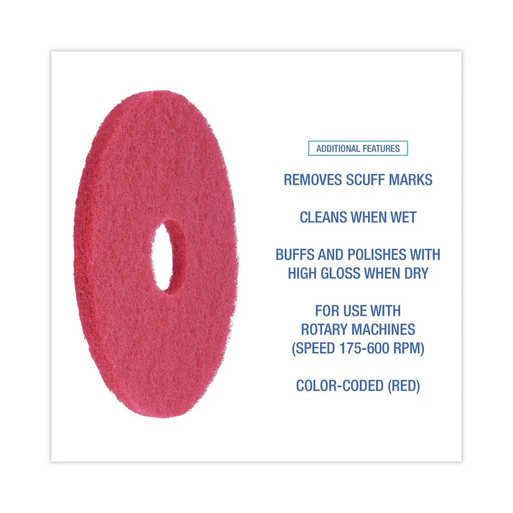 Boardwalk Buffing Floor Pads, 14" Diameter, Red, 5/Carton