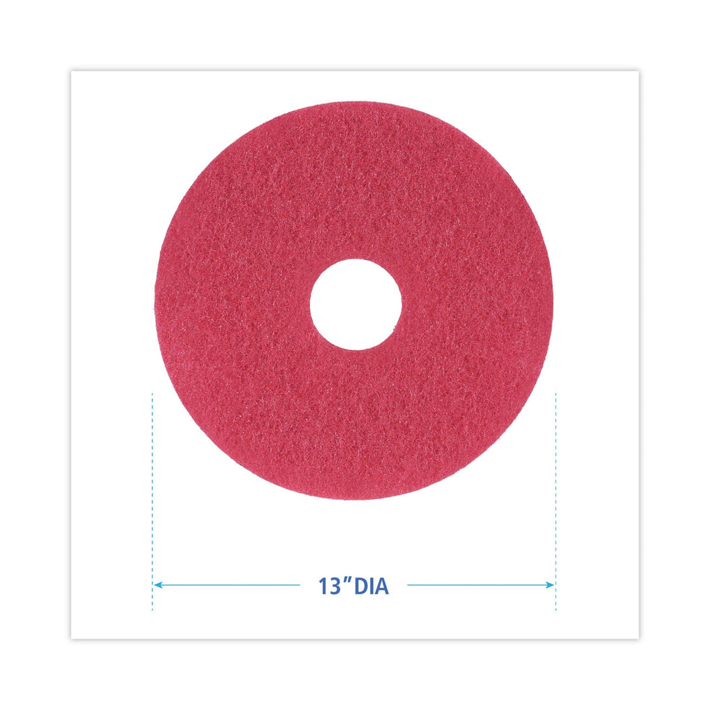 Boardwalk Buffing Floor Pads, 13" Diameter, Red, 5/Carton