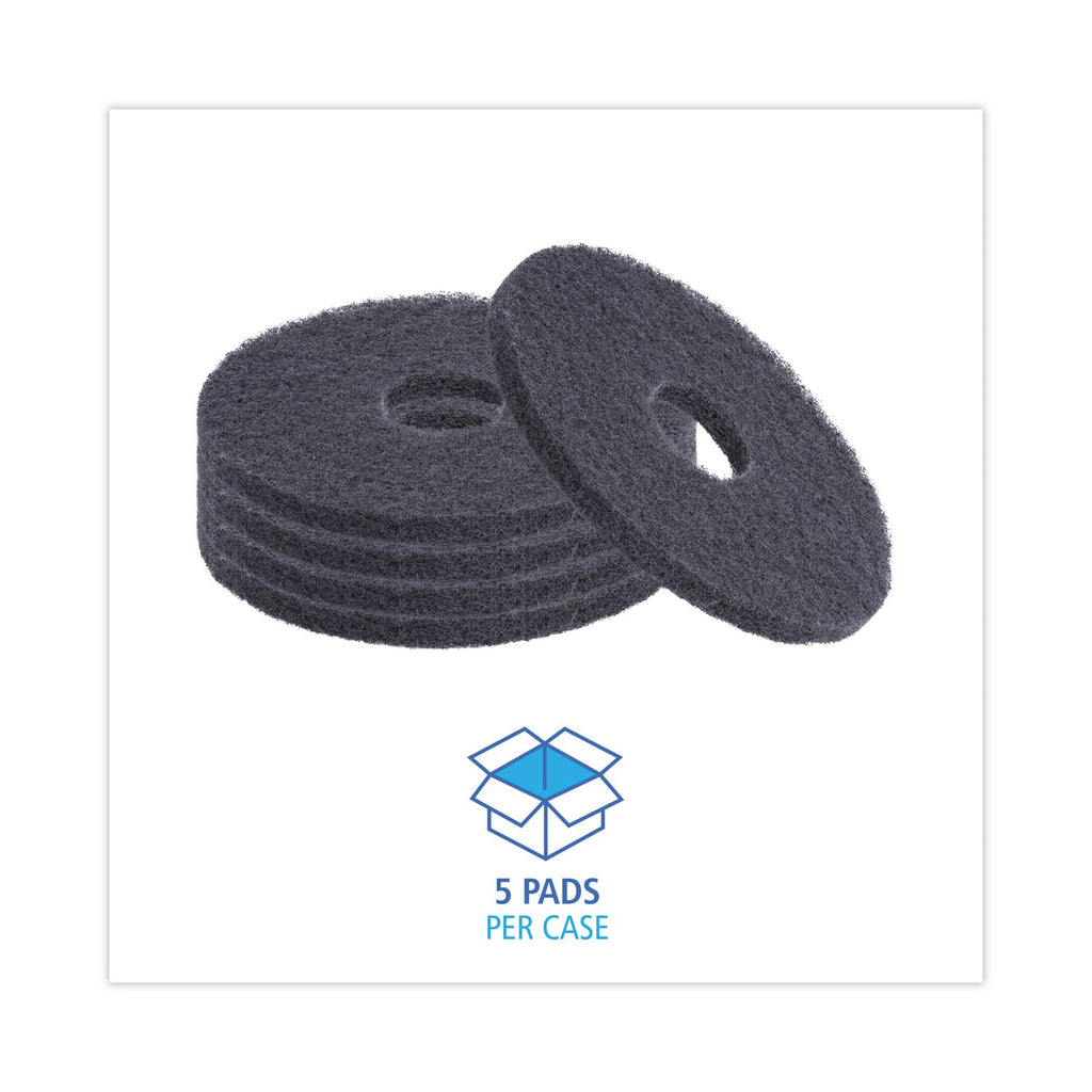 Boardwalk Stripping Floor Pads, 13" Diameter, Black, 5/Carton