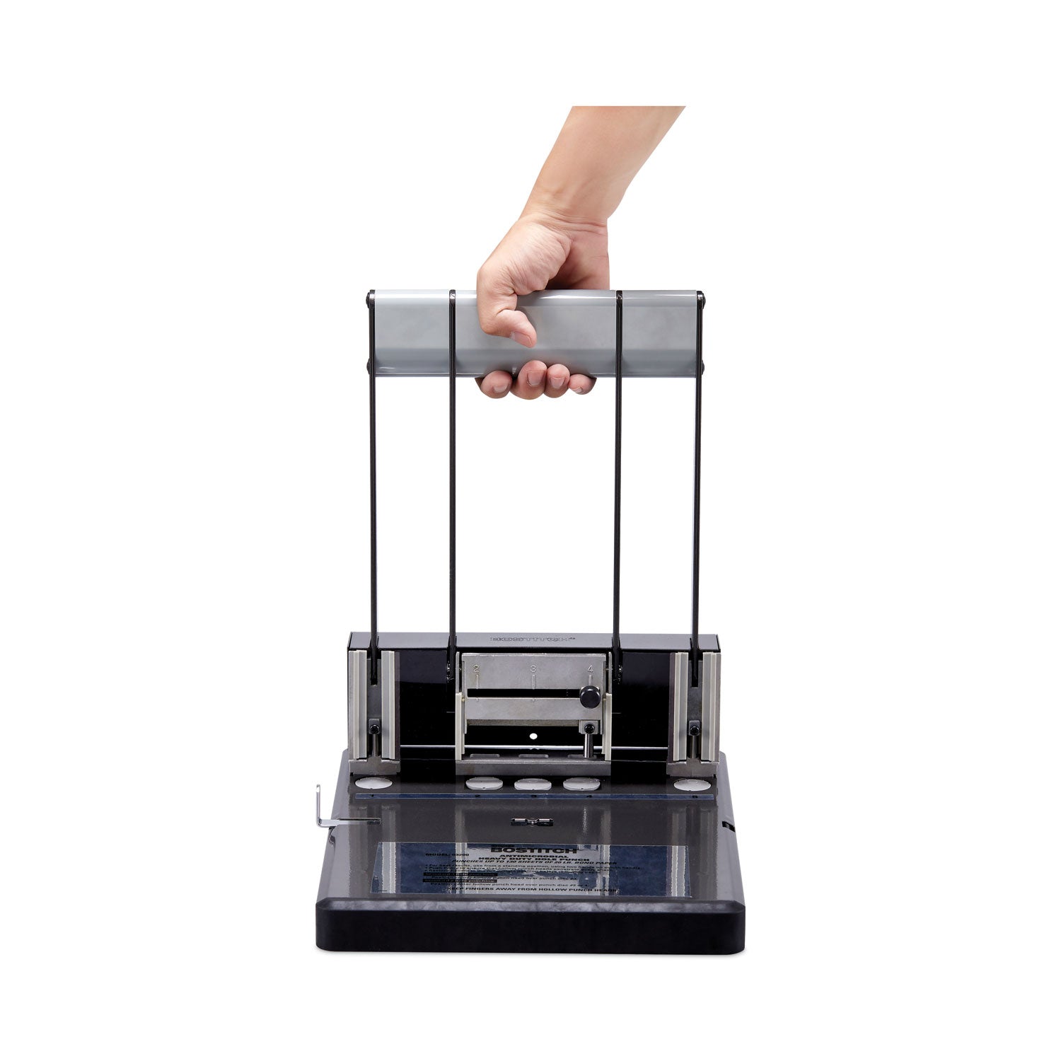 Bostitch 160-Sheet Antimicrobial Protected Xtreme Duty Adjustable Two- to Three-Hole Punch, 9/32" Holes, Black/Silver