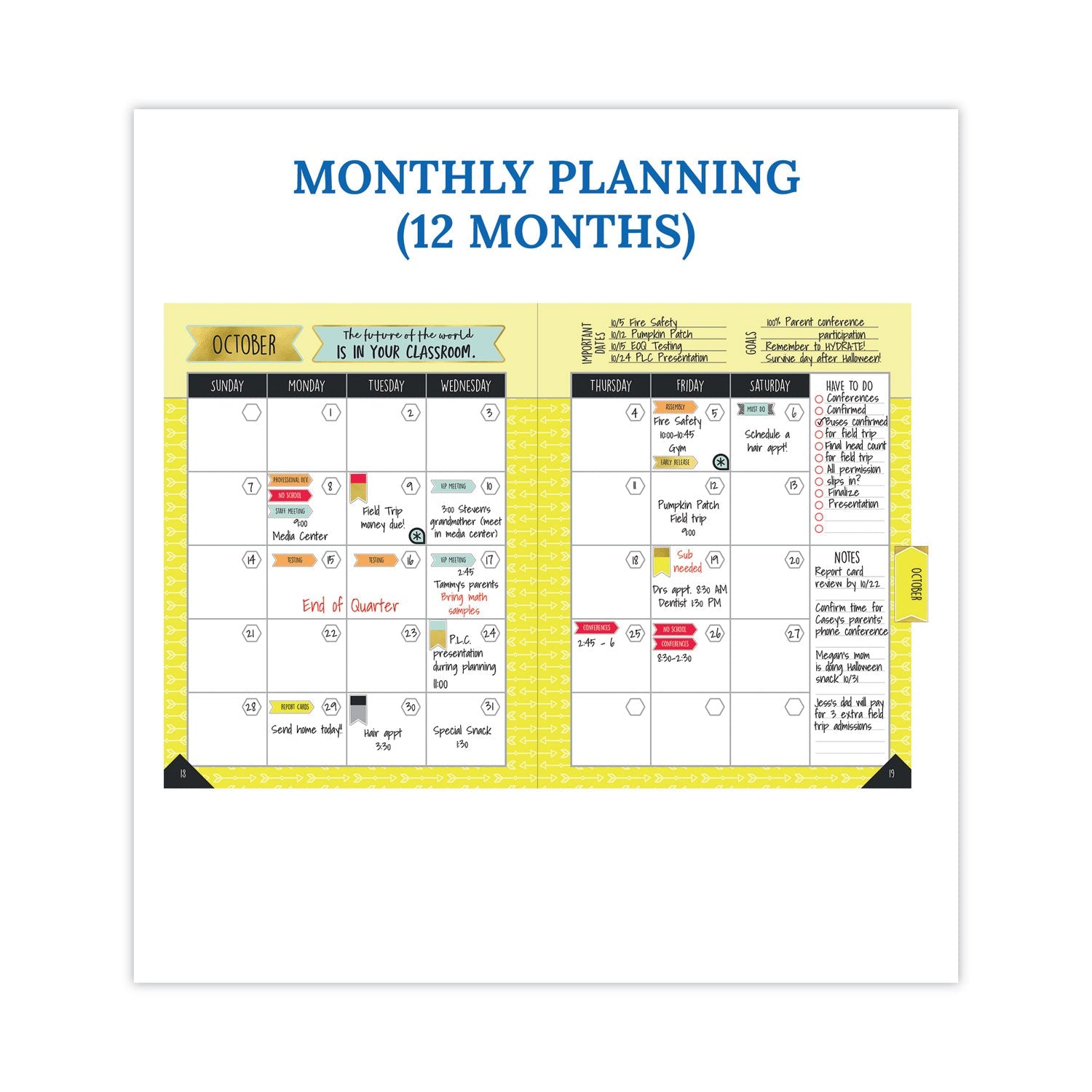 Carson-Dellosa Education Teacher Planner, Weekly/Monthly, Two-Page Spread (Seven Classes), 11 x 8.5, Multicolor Cover, 2022-2023